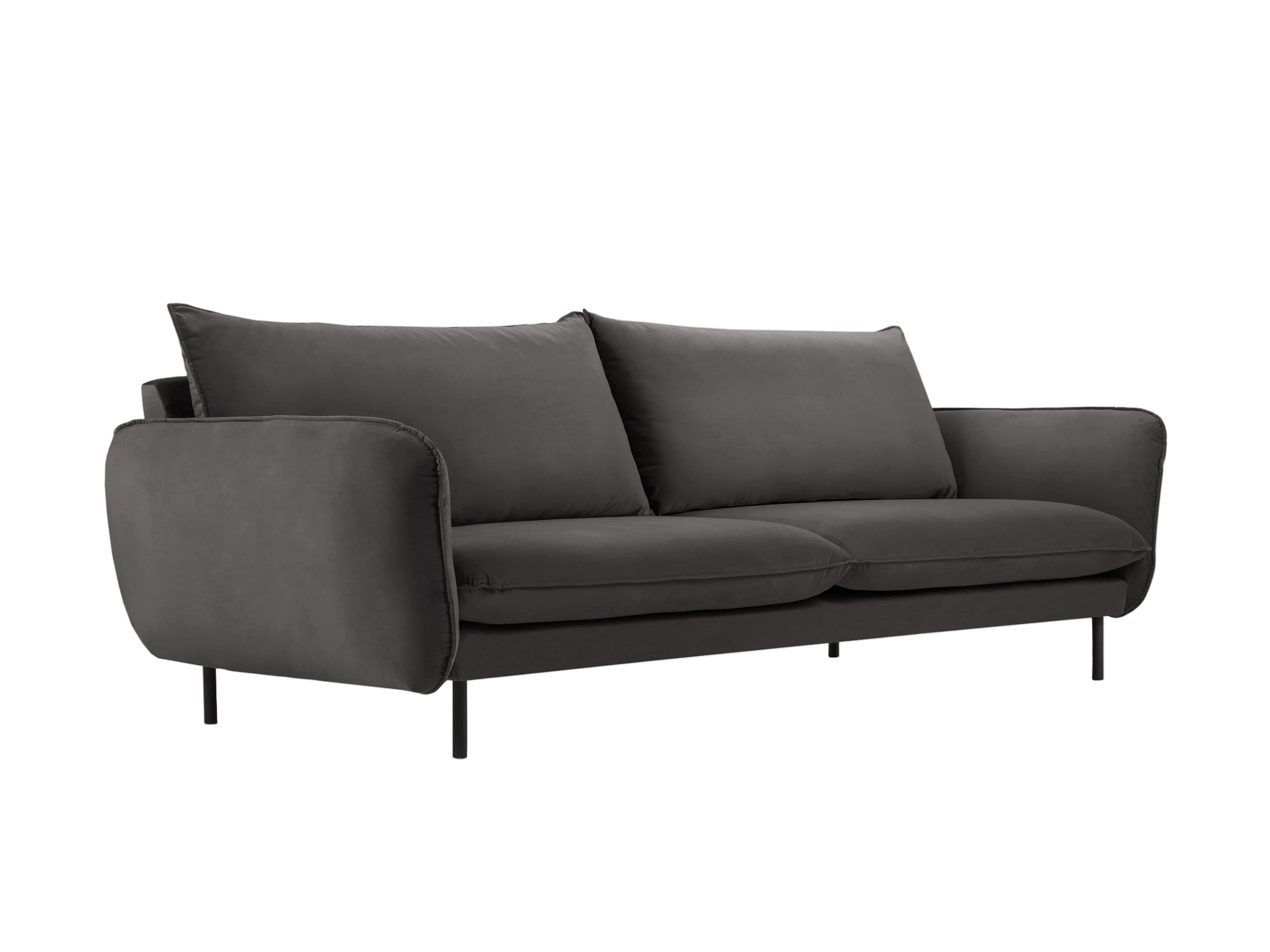 Velvet Sofa for 4 People VIENNA Dark Gray with Black Base