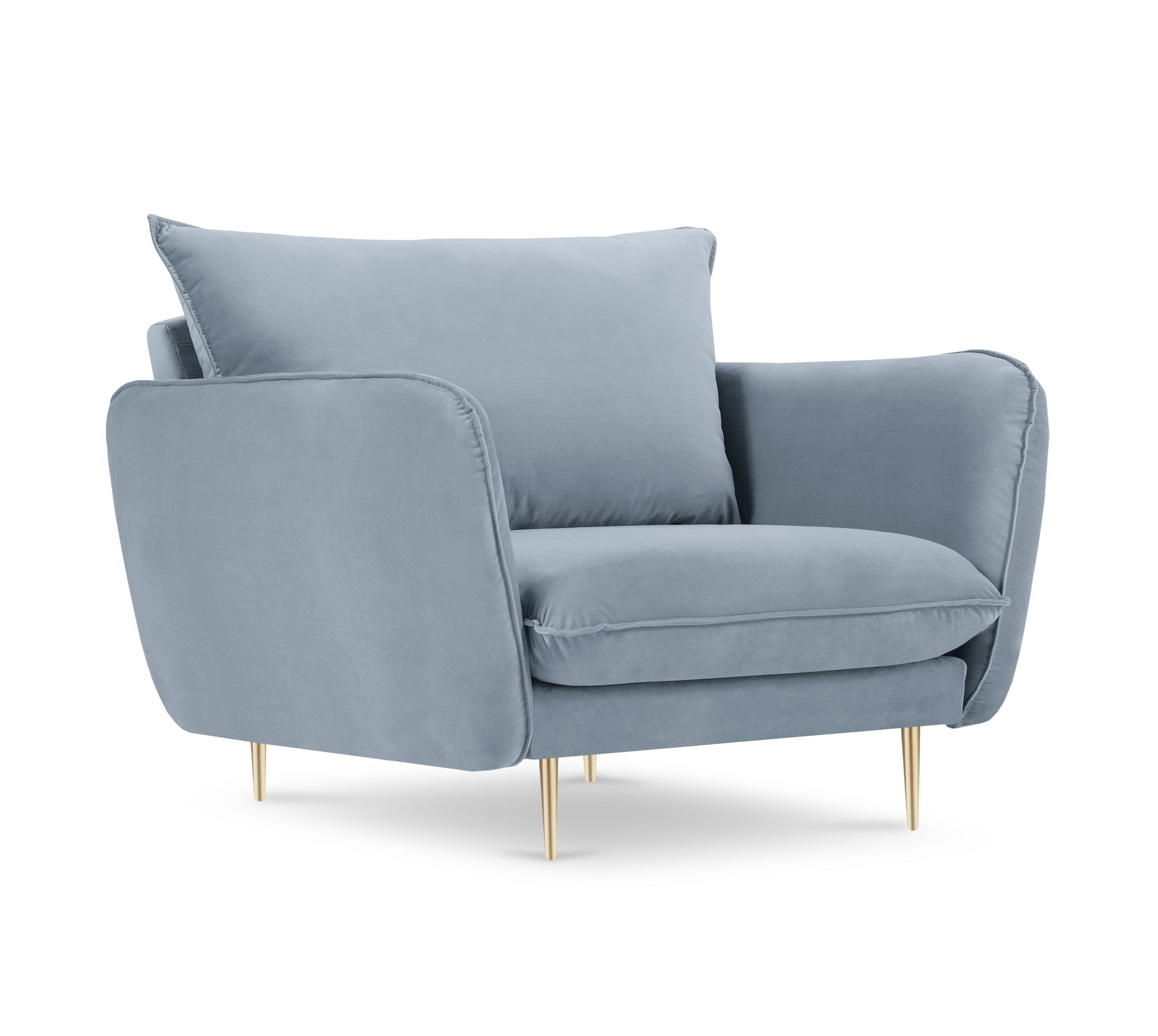 Fluwelen fauteuil VIENNA lichtblauw met gouden basis
