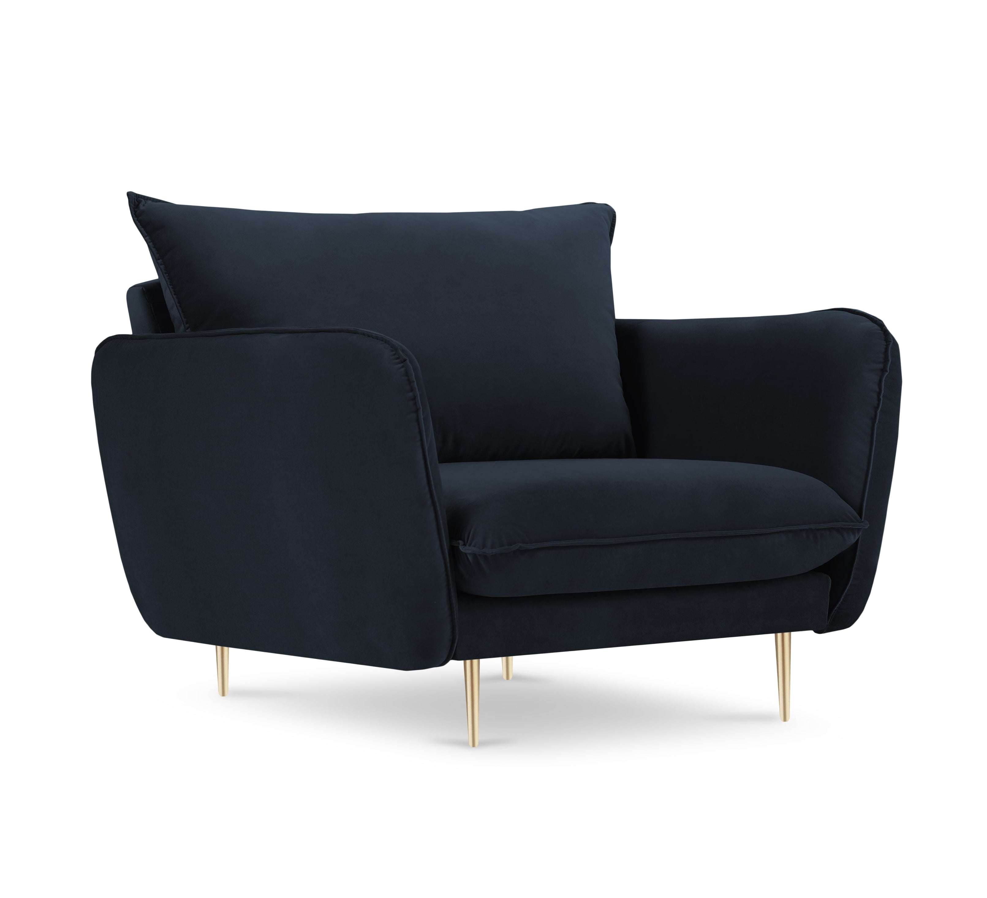 Velvet armchair VIENNA dark blue with a gold base