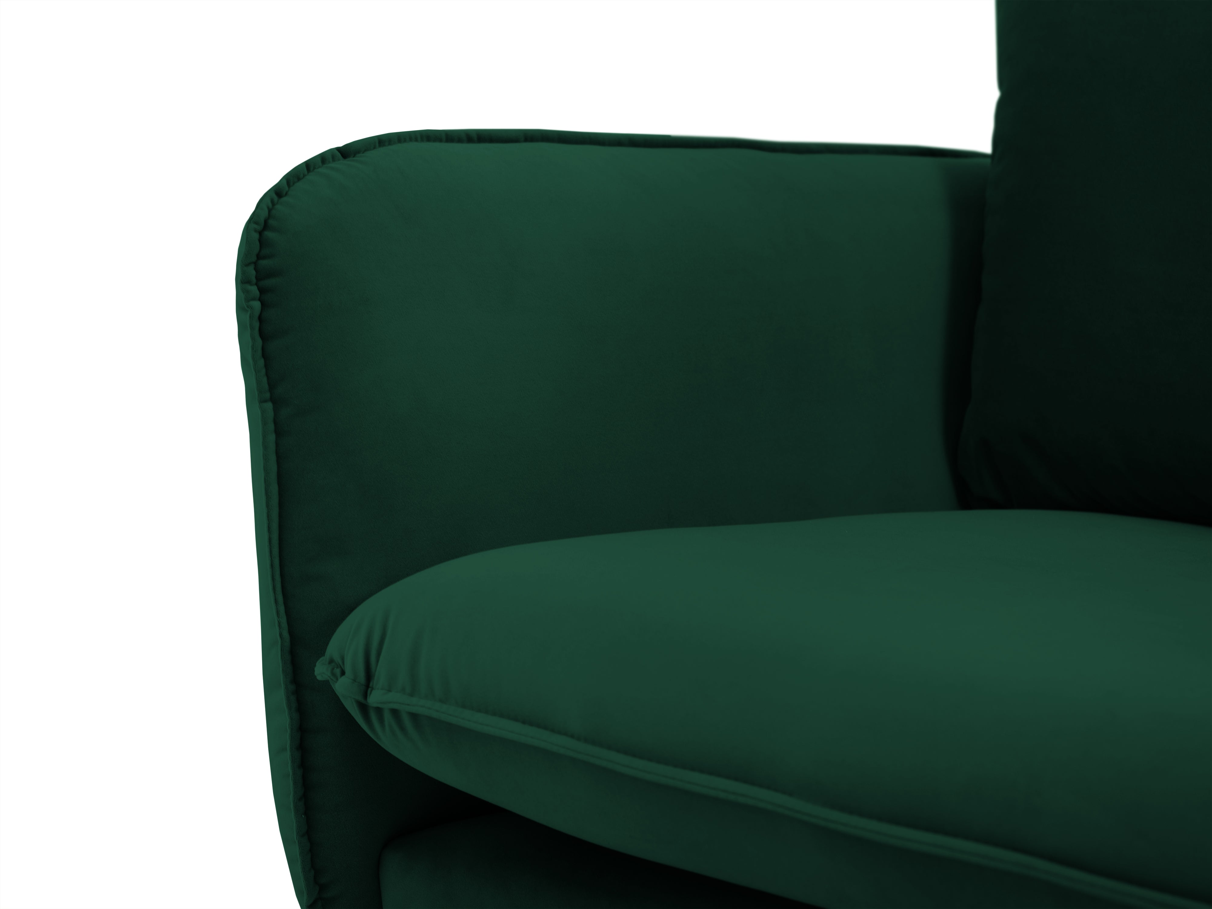 Velvet armchair VIENNA bottle green with a gold base