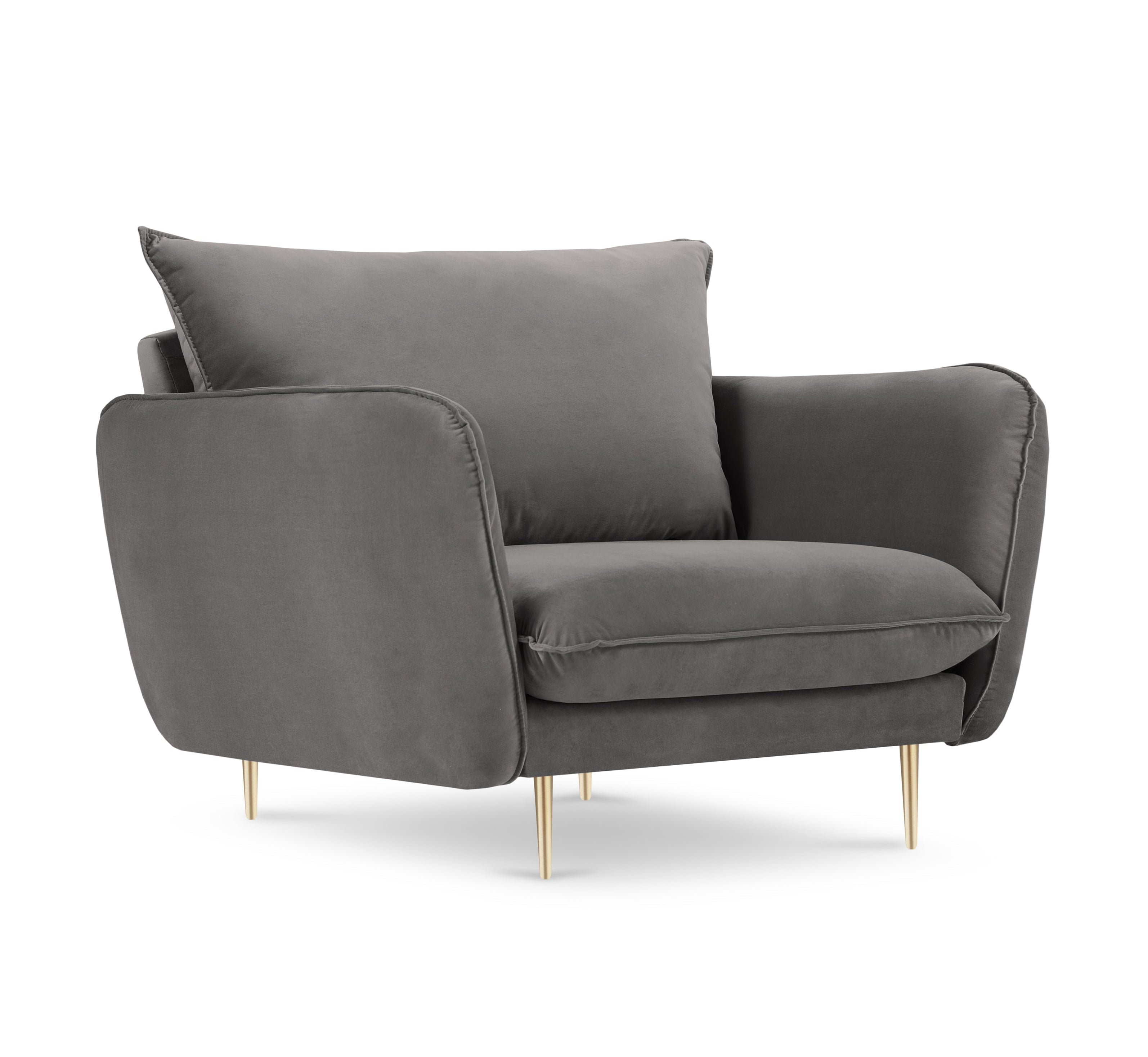 Fluwelen fauteuil VIENNA lichtgrijs met gouden basis
