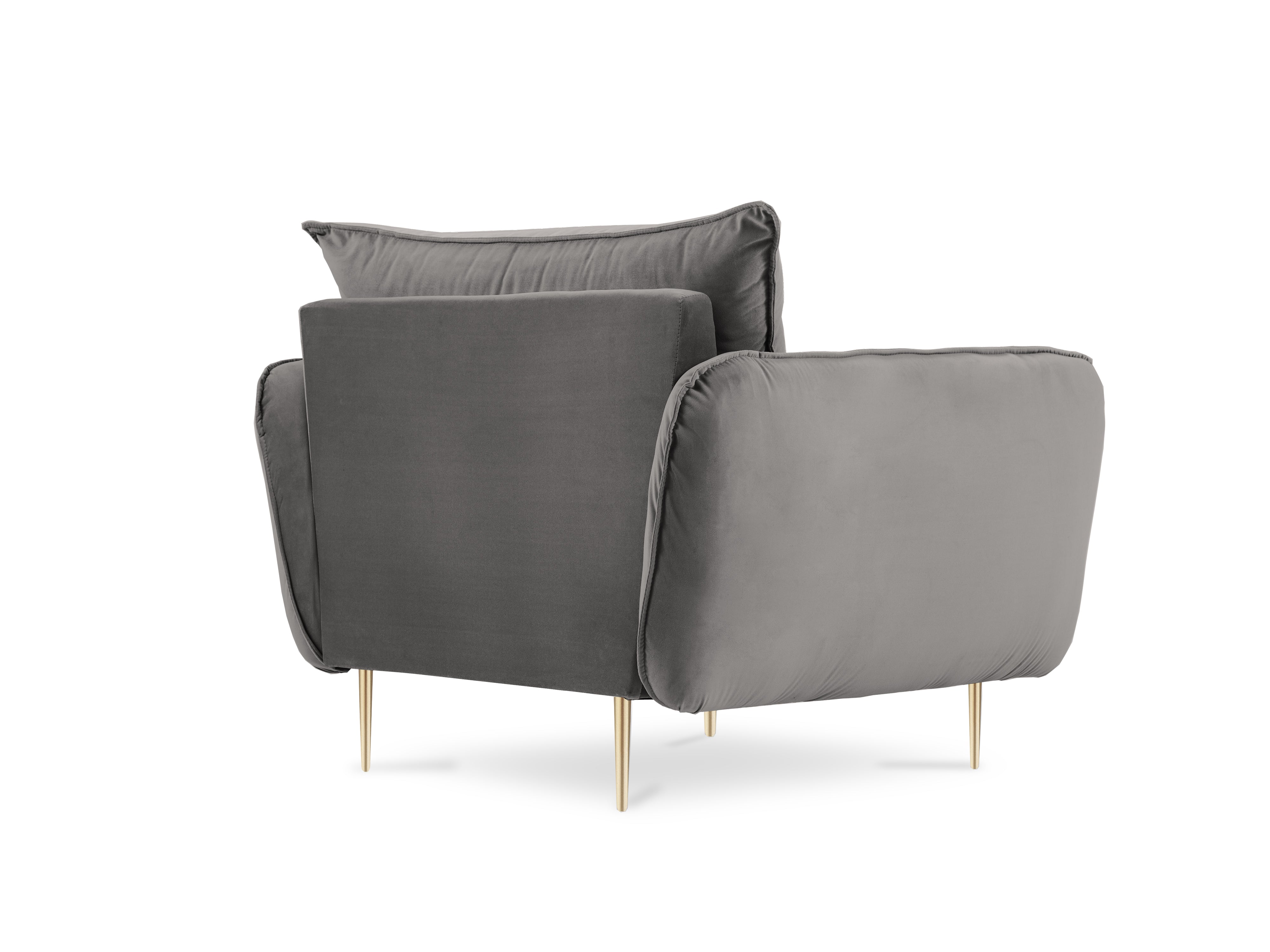 Fluwelen fauteuil VIENNA lichtgrijs met gouden basis