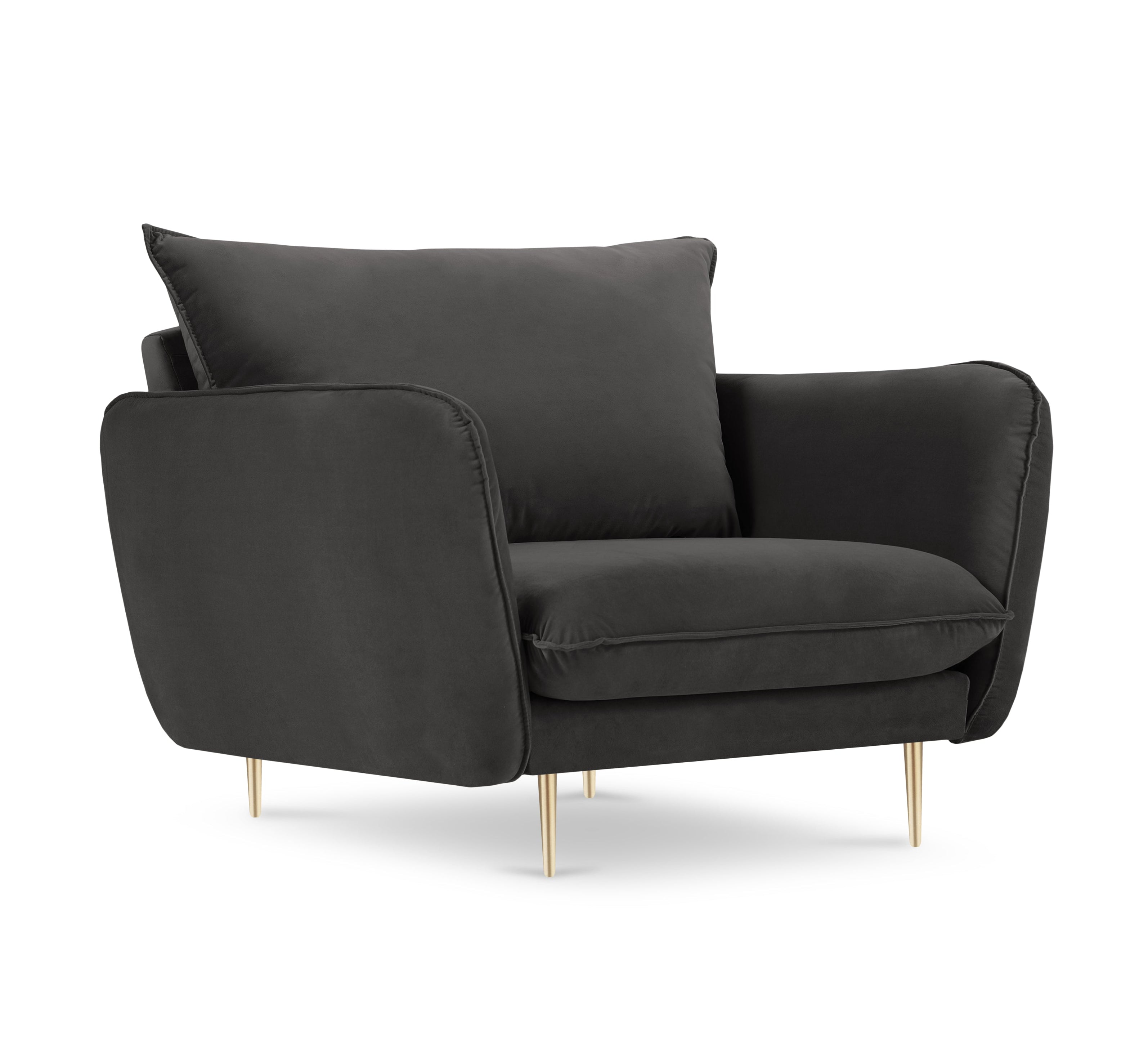 Fluwelen fauteuil VIENNA donkergrijs met gouden basis