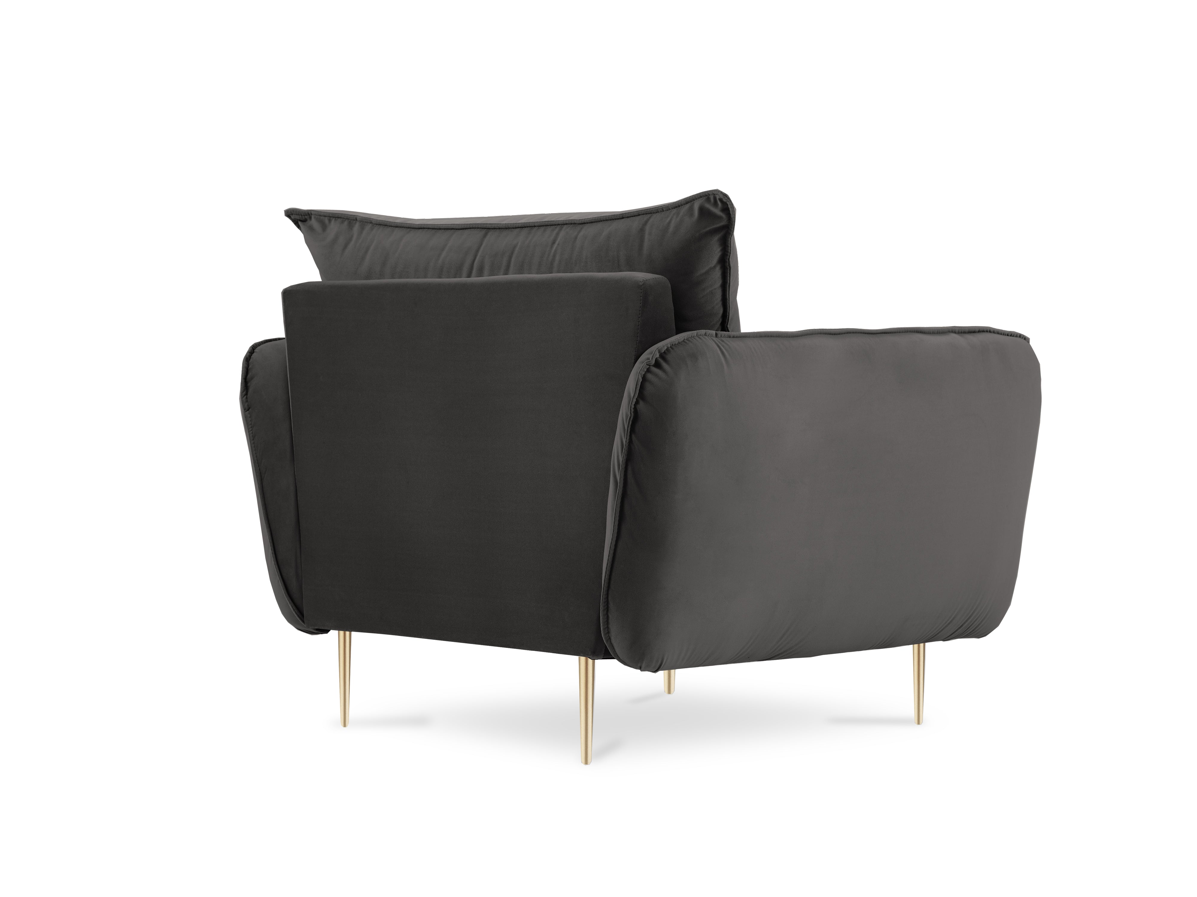 Fluwelen fauteuil VIENNA donkergrijs met gouden basis