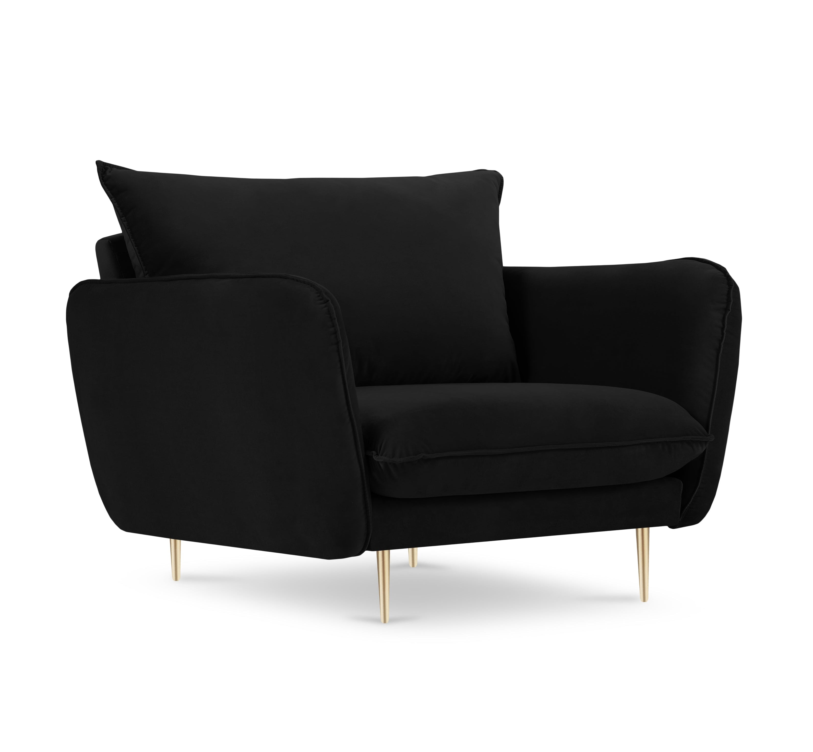 Samt-Sessel VIENNA schwarz mit goldenem Fuß