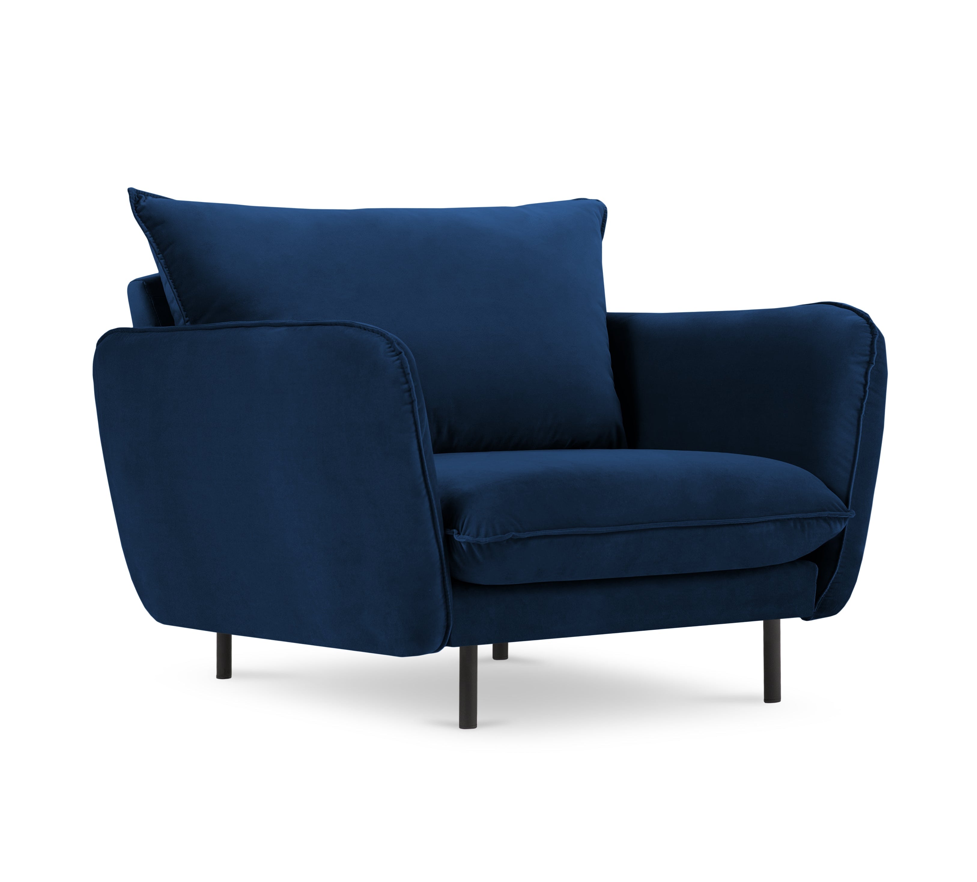 Fluwelen fauteuil VIENNA koninklijk blauw met zwarte basis