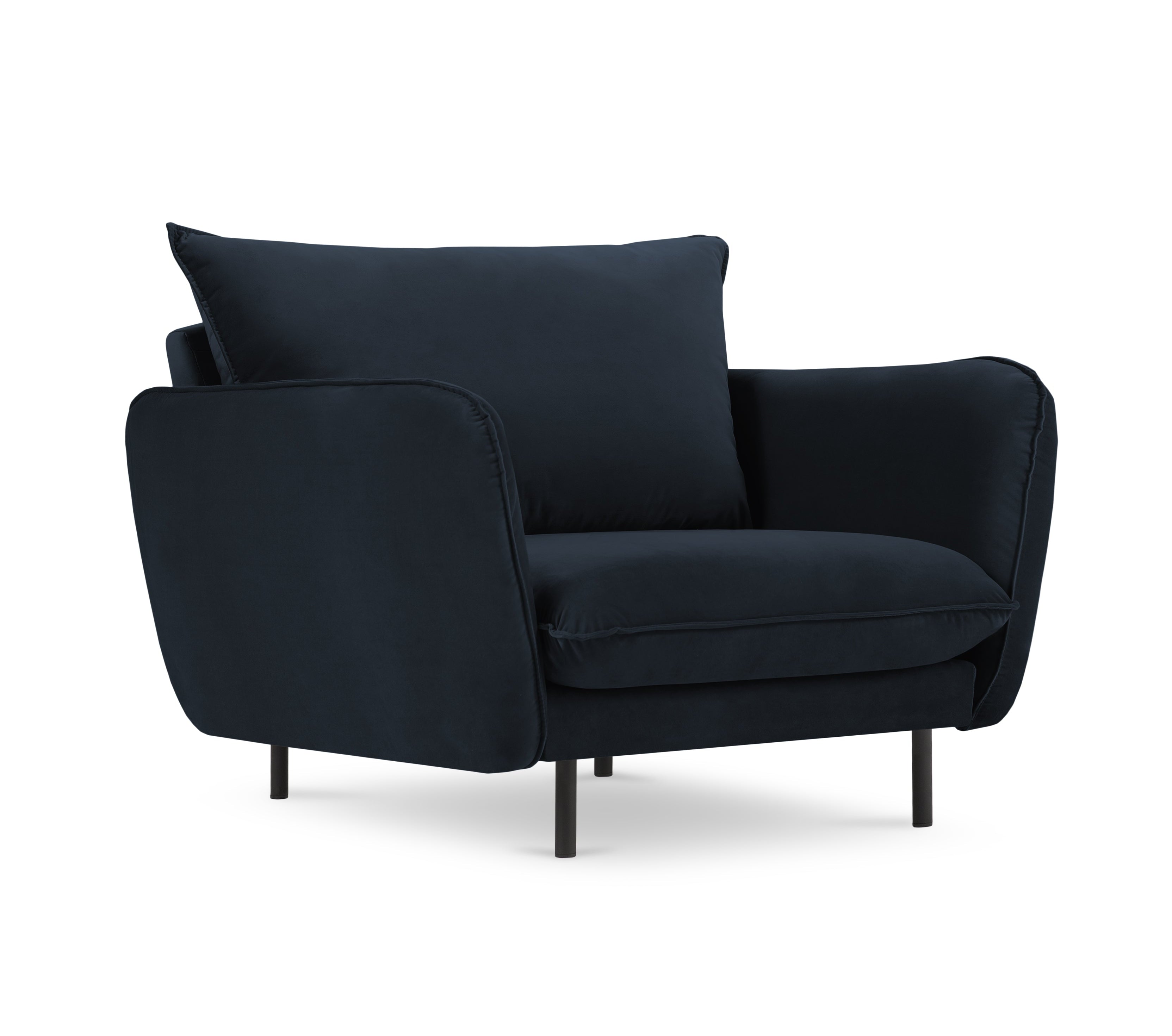 Velvet armchair VIENNA dark blue with black base