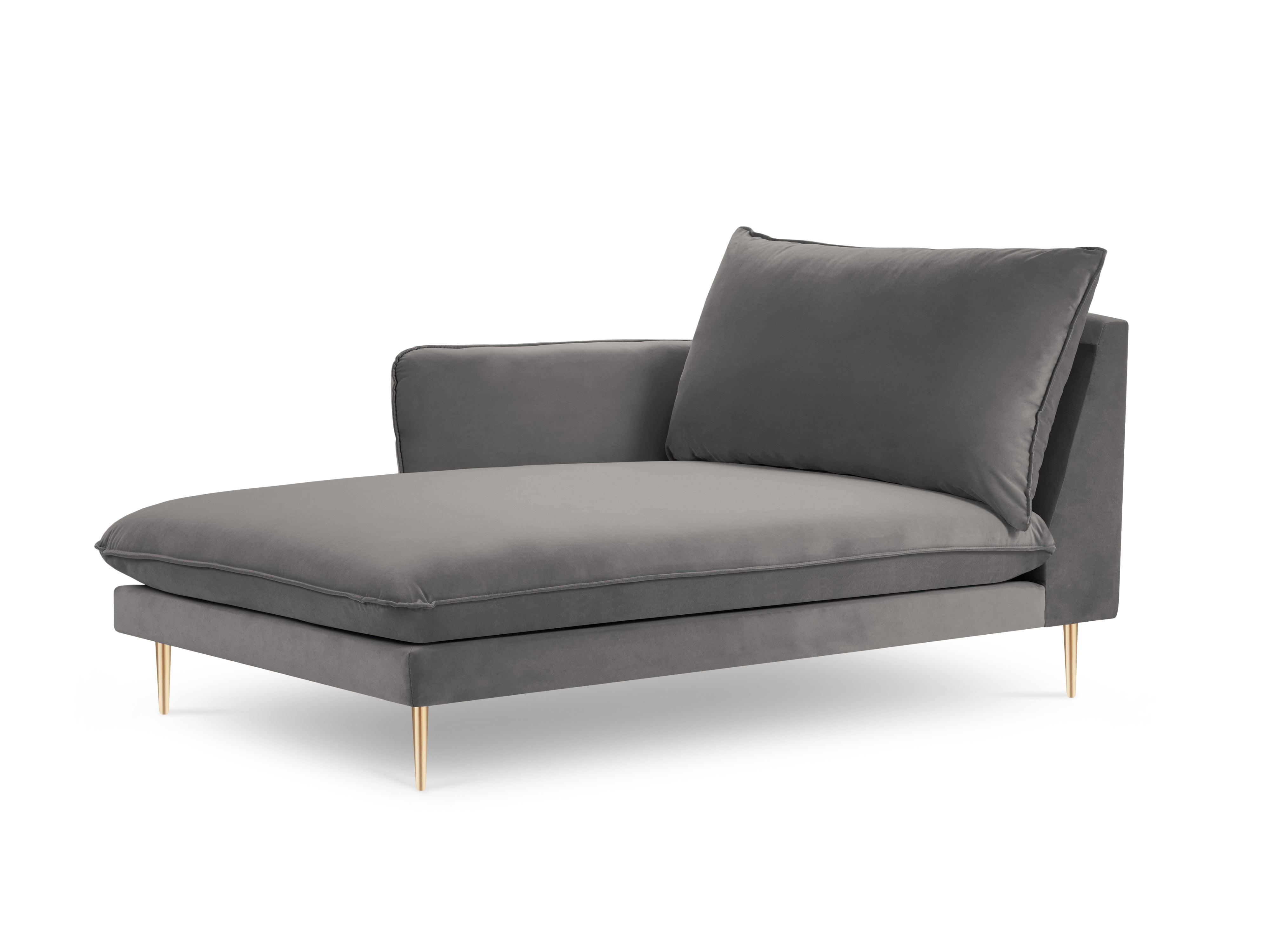 Left-facing velvet chaise longue VIENNA light gray with a gold base