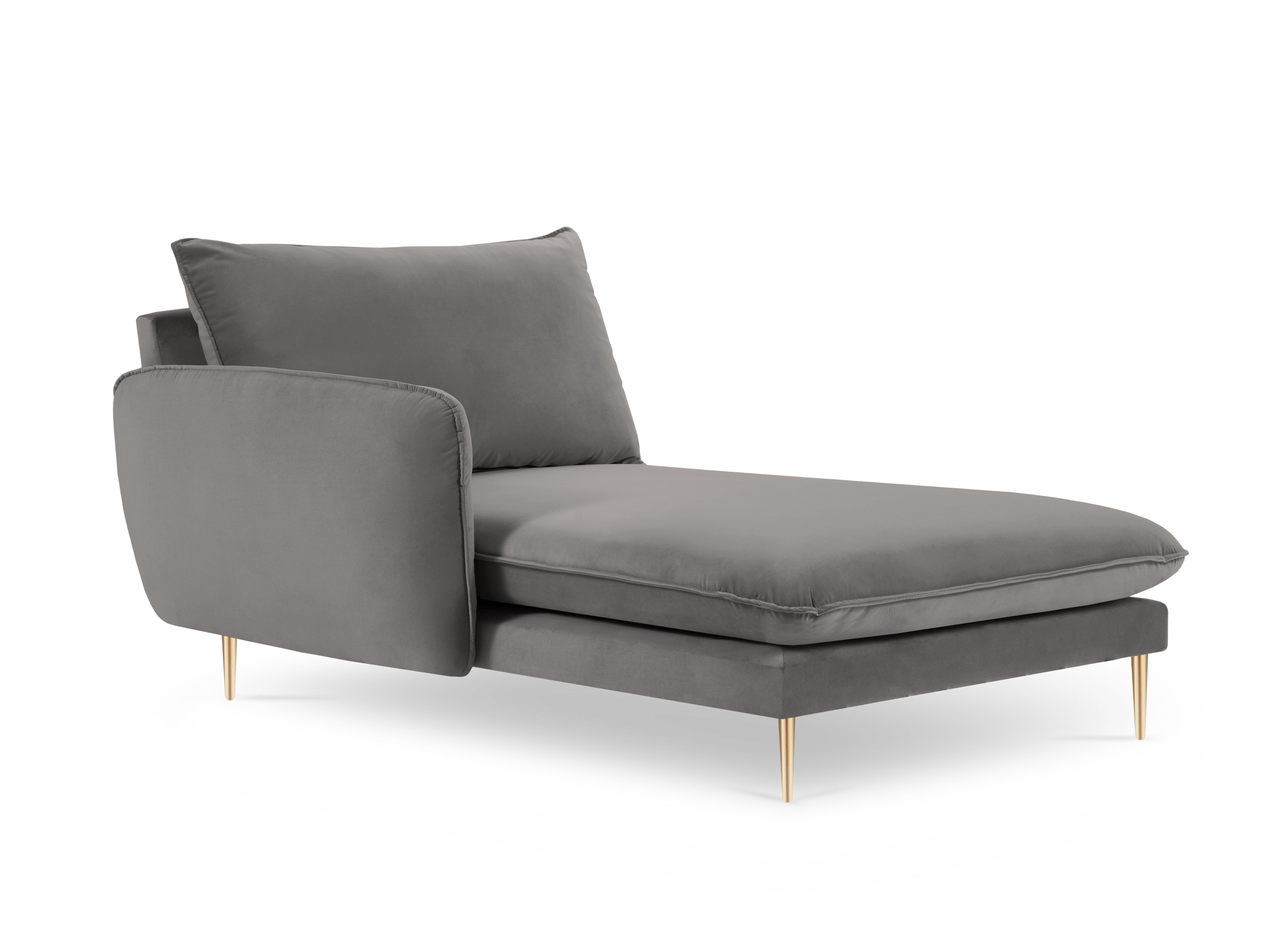 Left-facing velvet chaise longue VIENNA light gray with a gold base