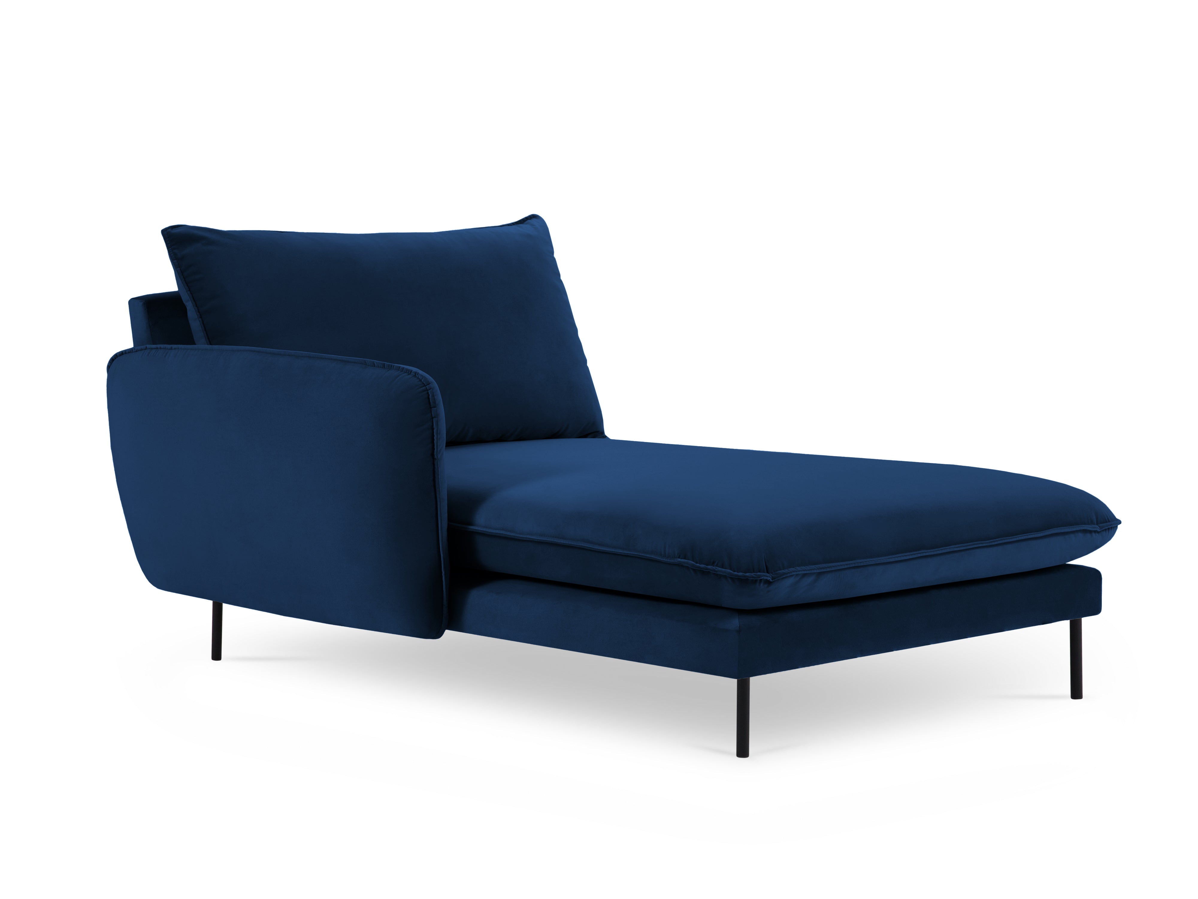 Left-facing velvet chaise longue VIENNA in royal blue with a black base