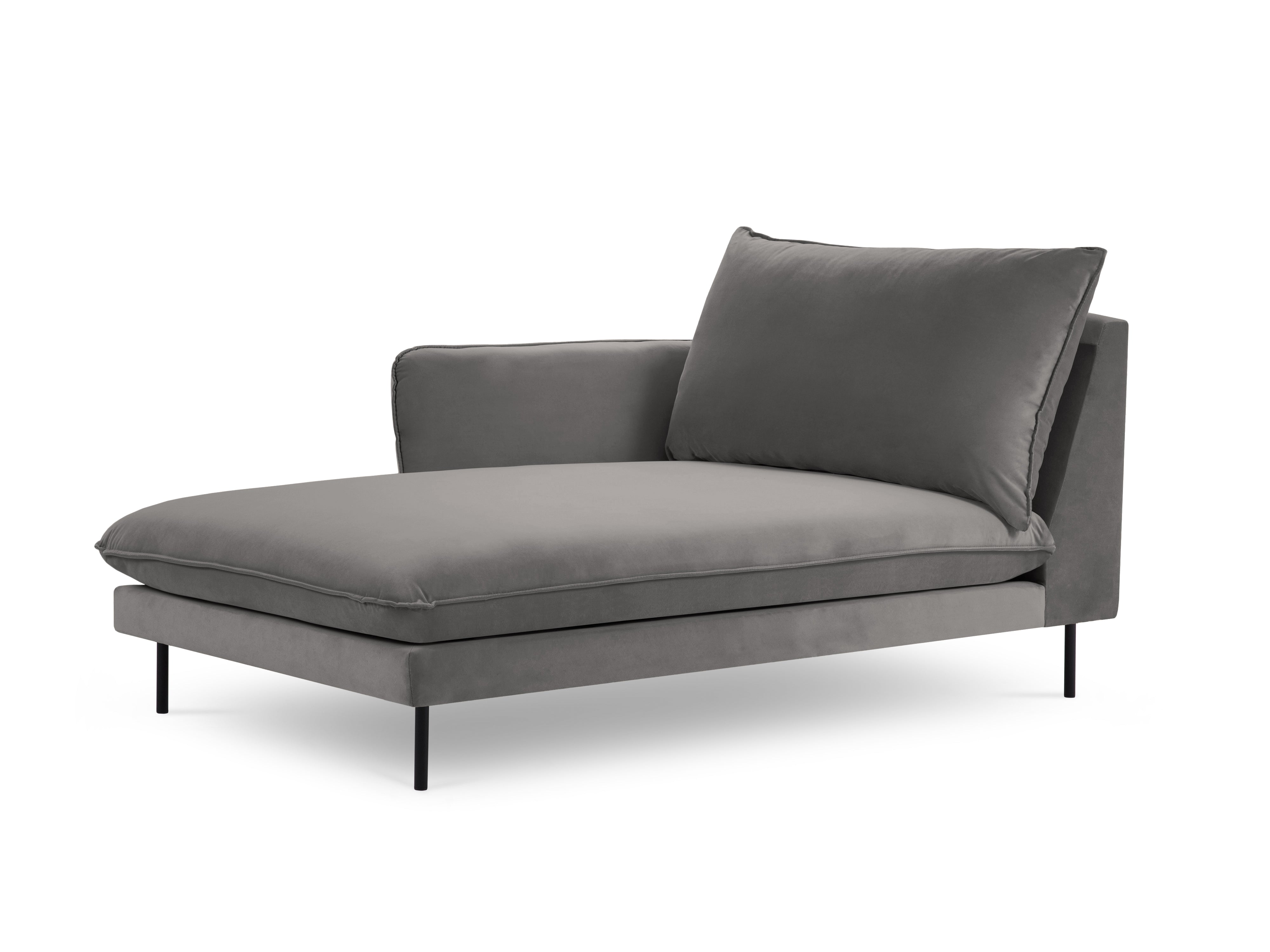 Left-facing velvet chaise longue VIENNA light gray with black base