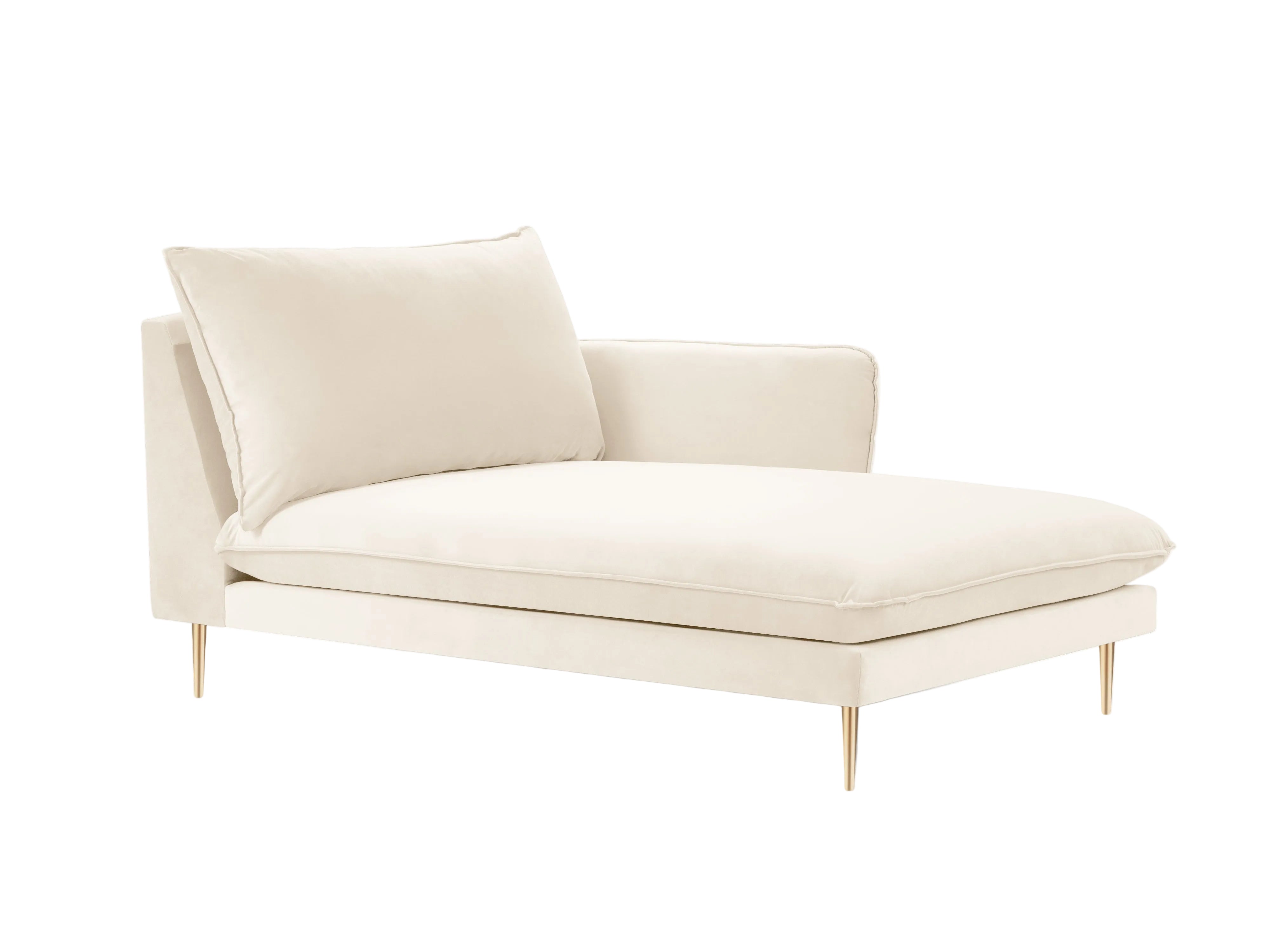 Right-facing velvet chaise longue VIENNA in beige with a gold base
