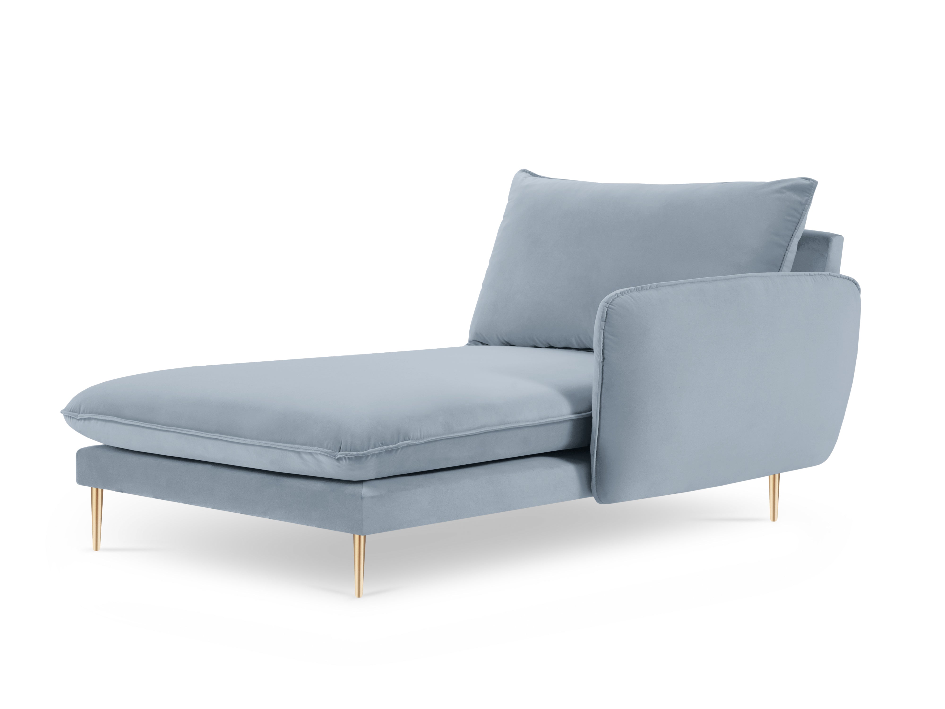 Velours chaise longue rechts VIENNA lichtblauw met gouden basis