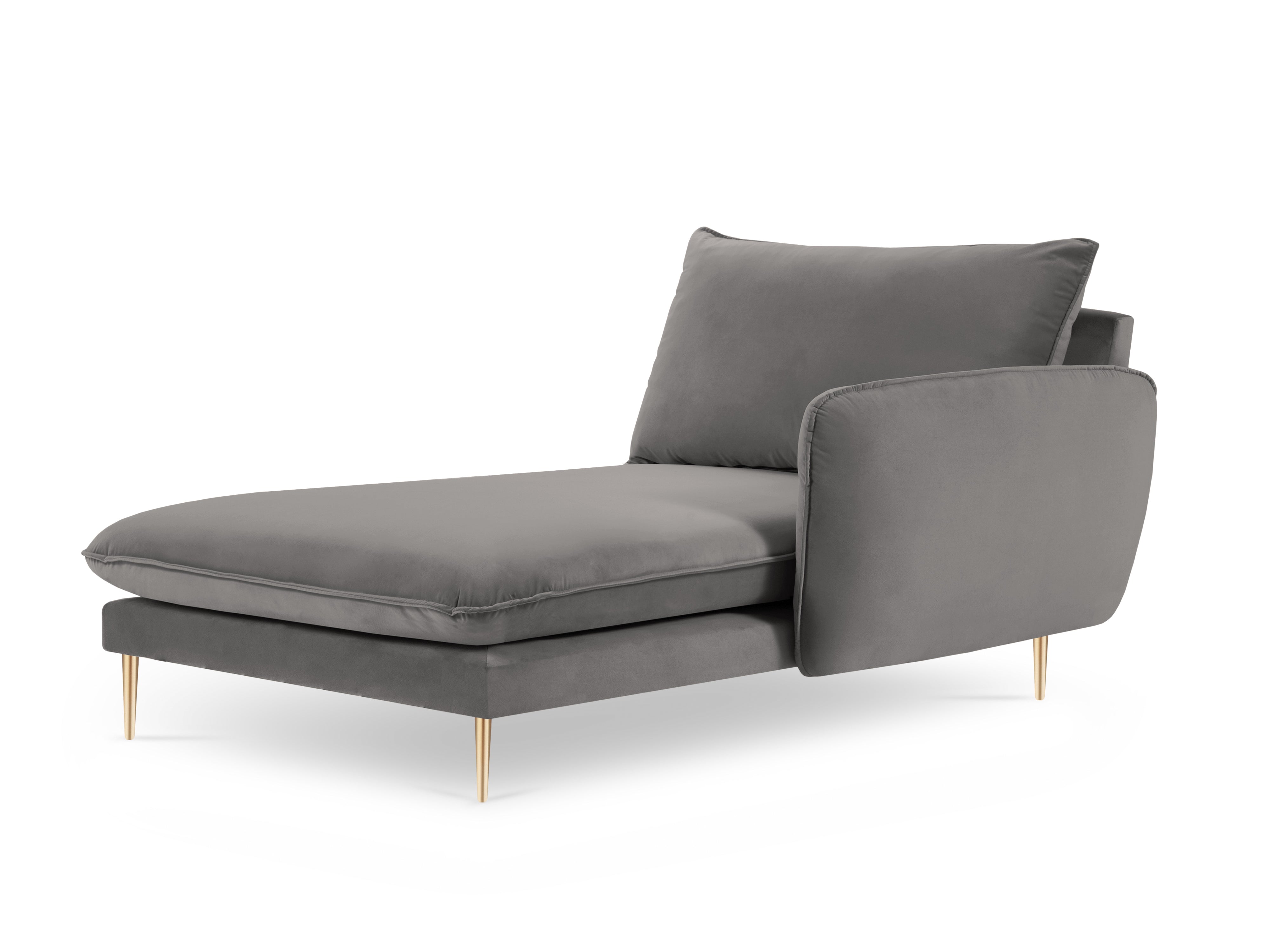 Right-facing velvet chaise longue VIENNA light gray with a gold base