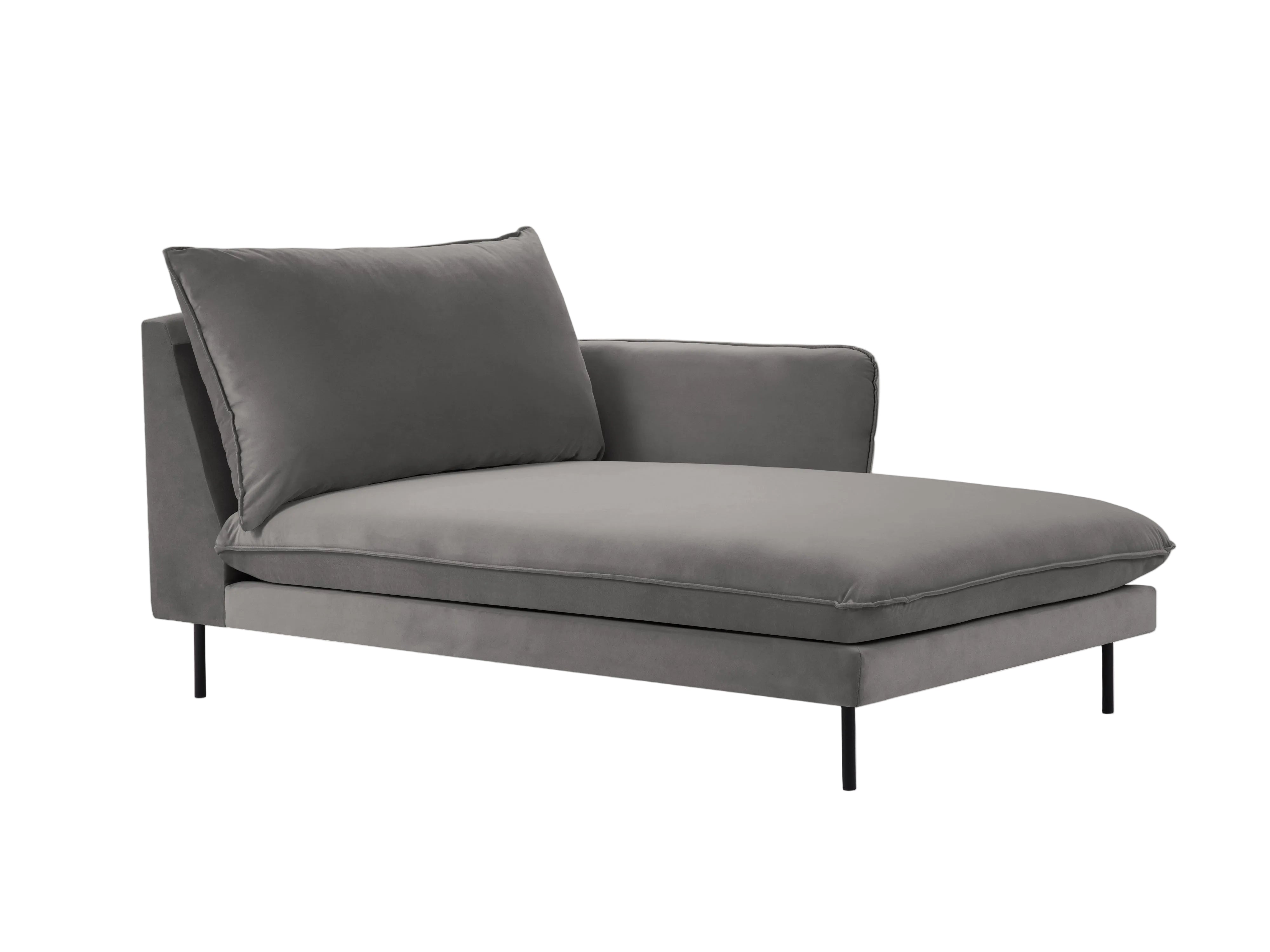 Right-facing velvet chaise longue VIENNA light gray with black base