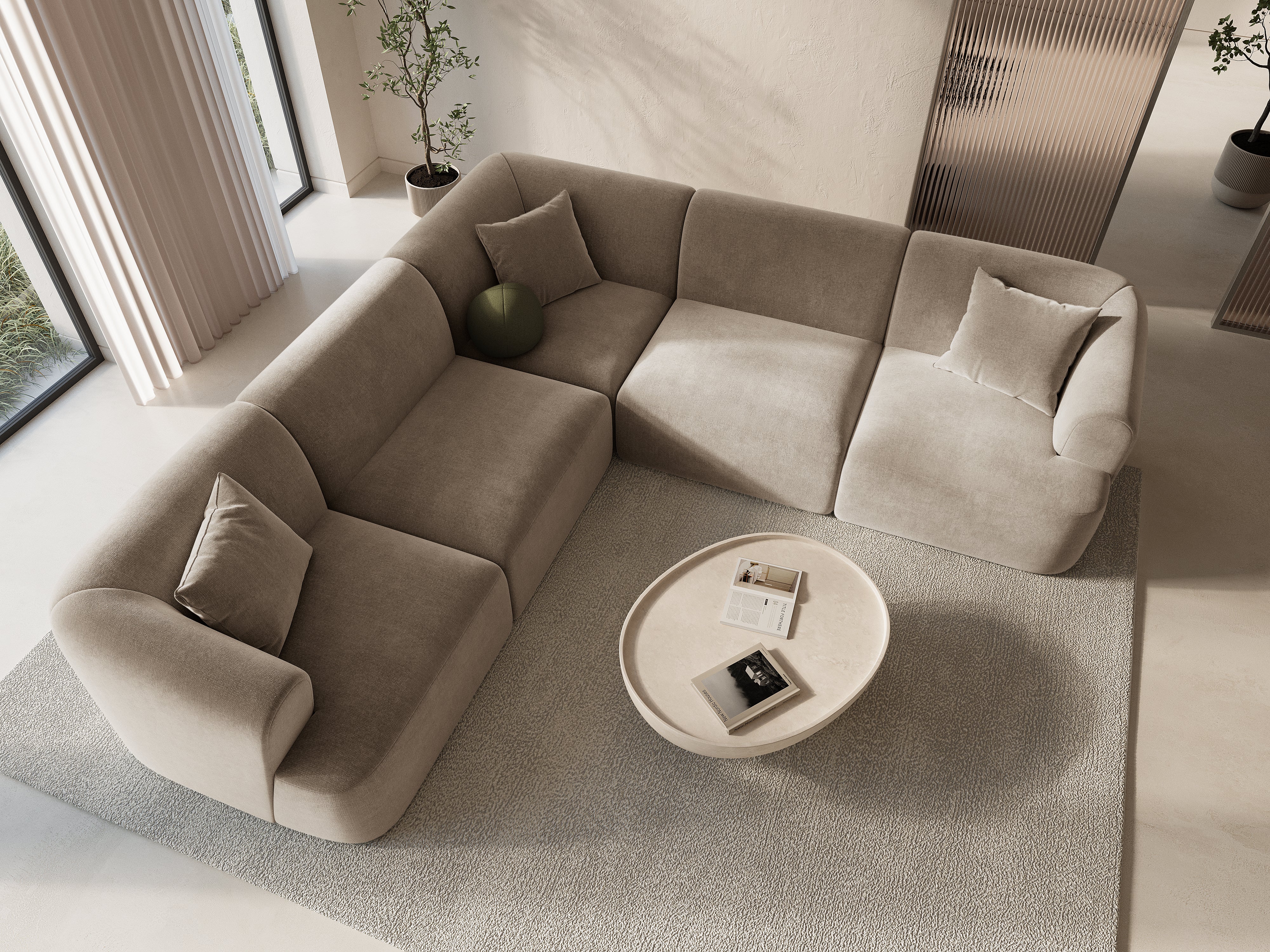 Symmetrical Velvet Corner Sofa for 4 People CAMPI Dark Beige