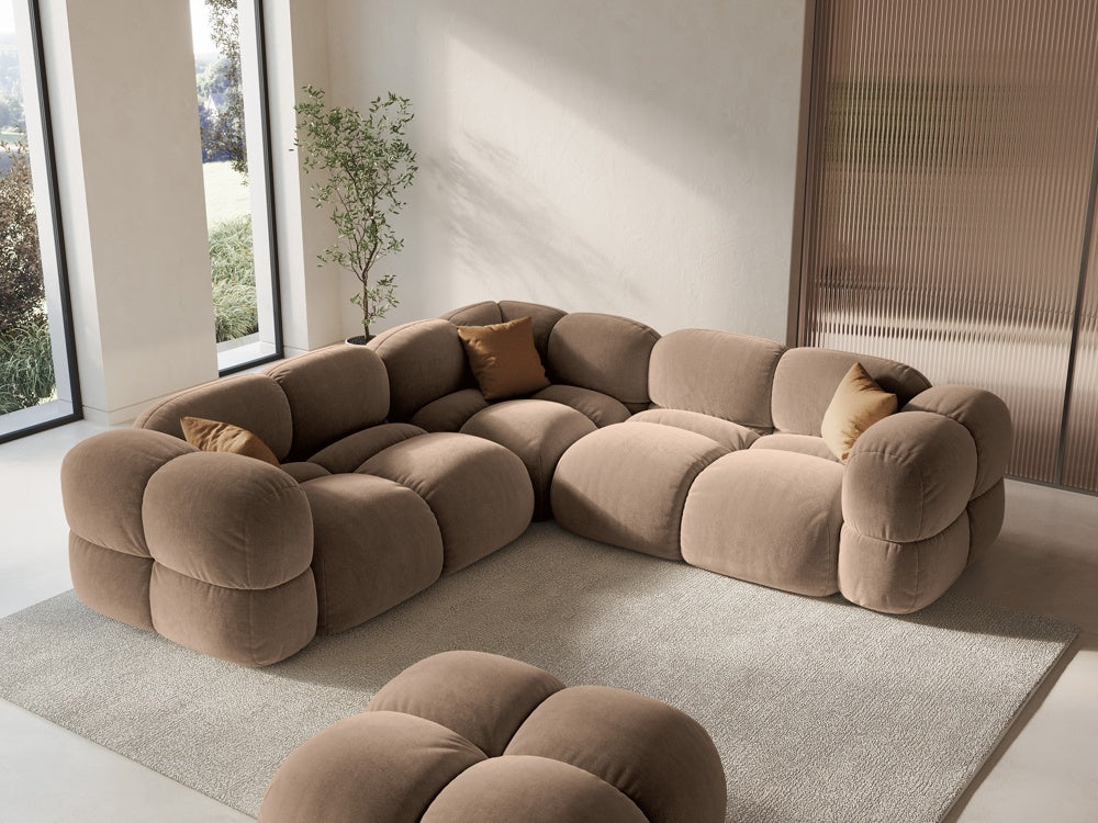 Symmetrische fluwelen hoekbank LORETTO donkerbeige