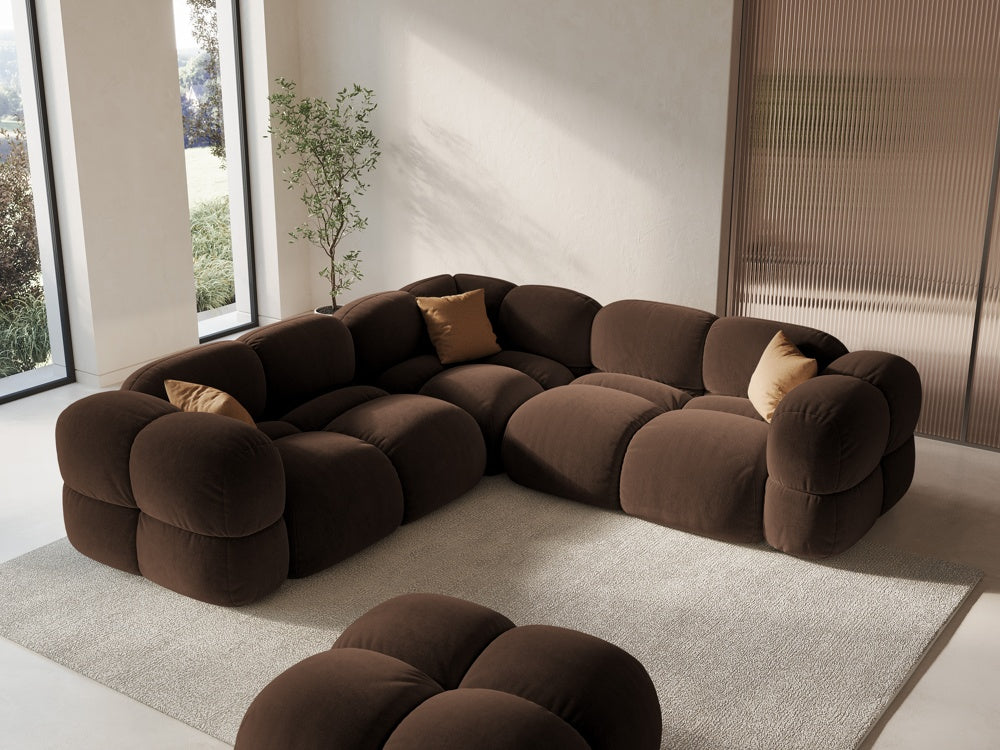 Symmetrical Velvet Corner Sofa LORETTO Chocolate