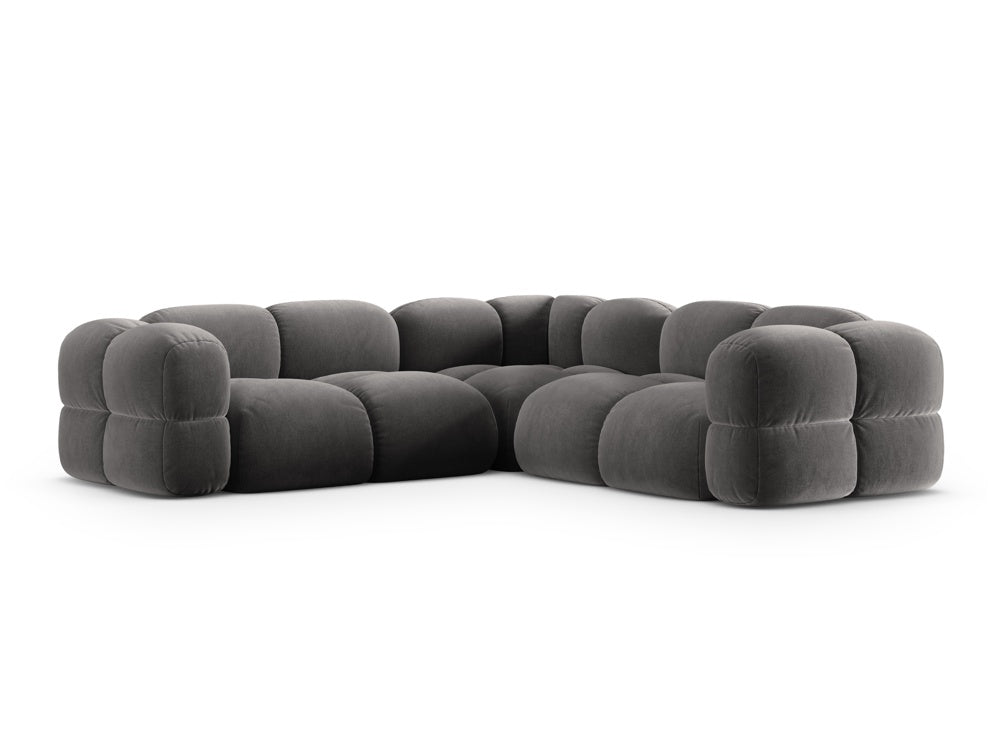 Symmetrische fluwelen hoekbank LORETTO grijs