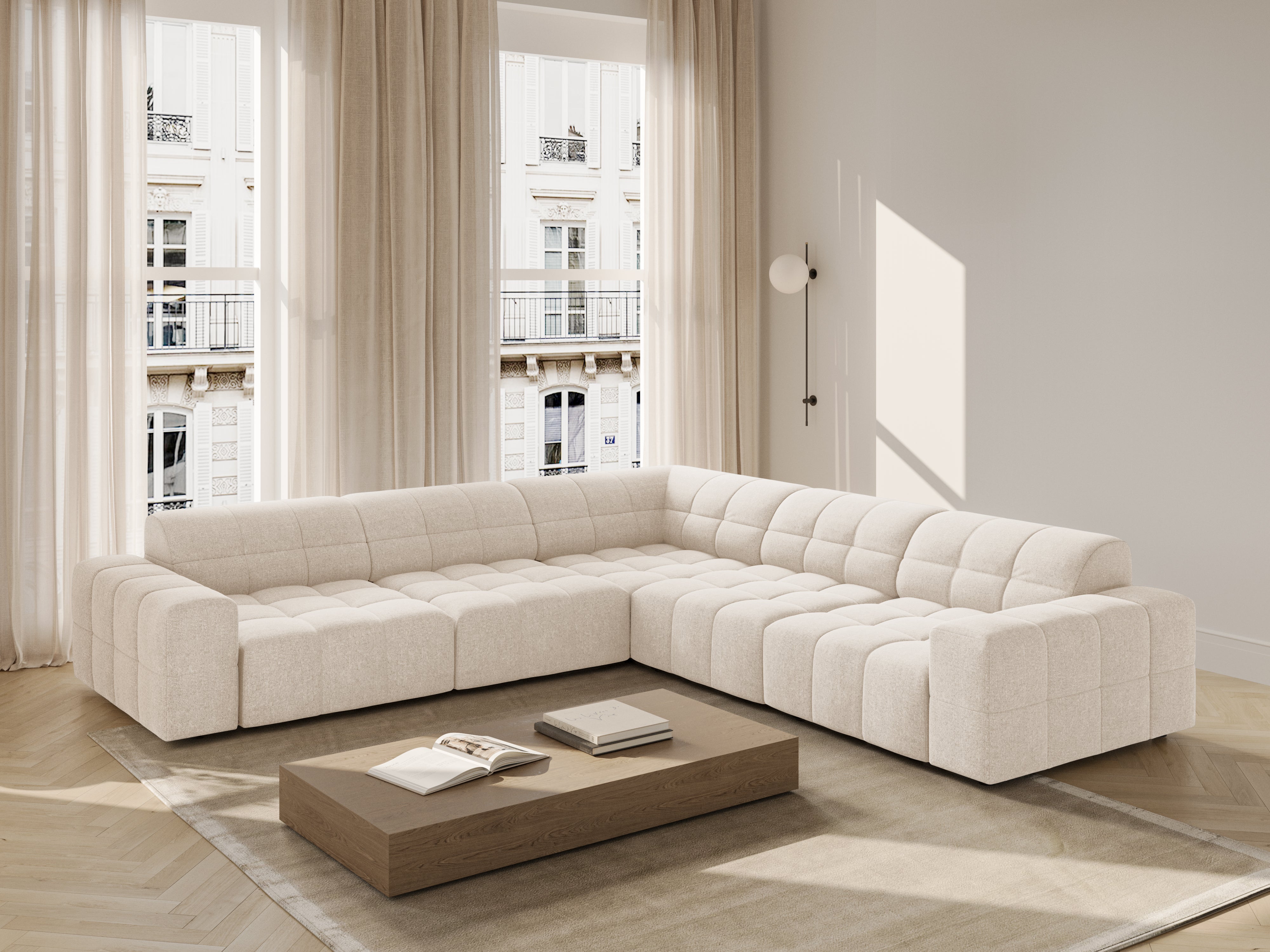Symmetrische hoekbank CHICAGO lichtbeige chenille