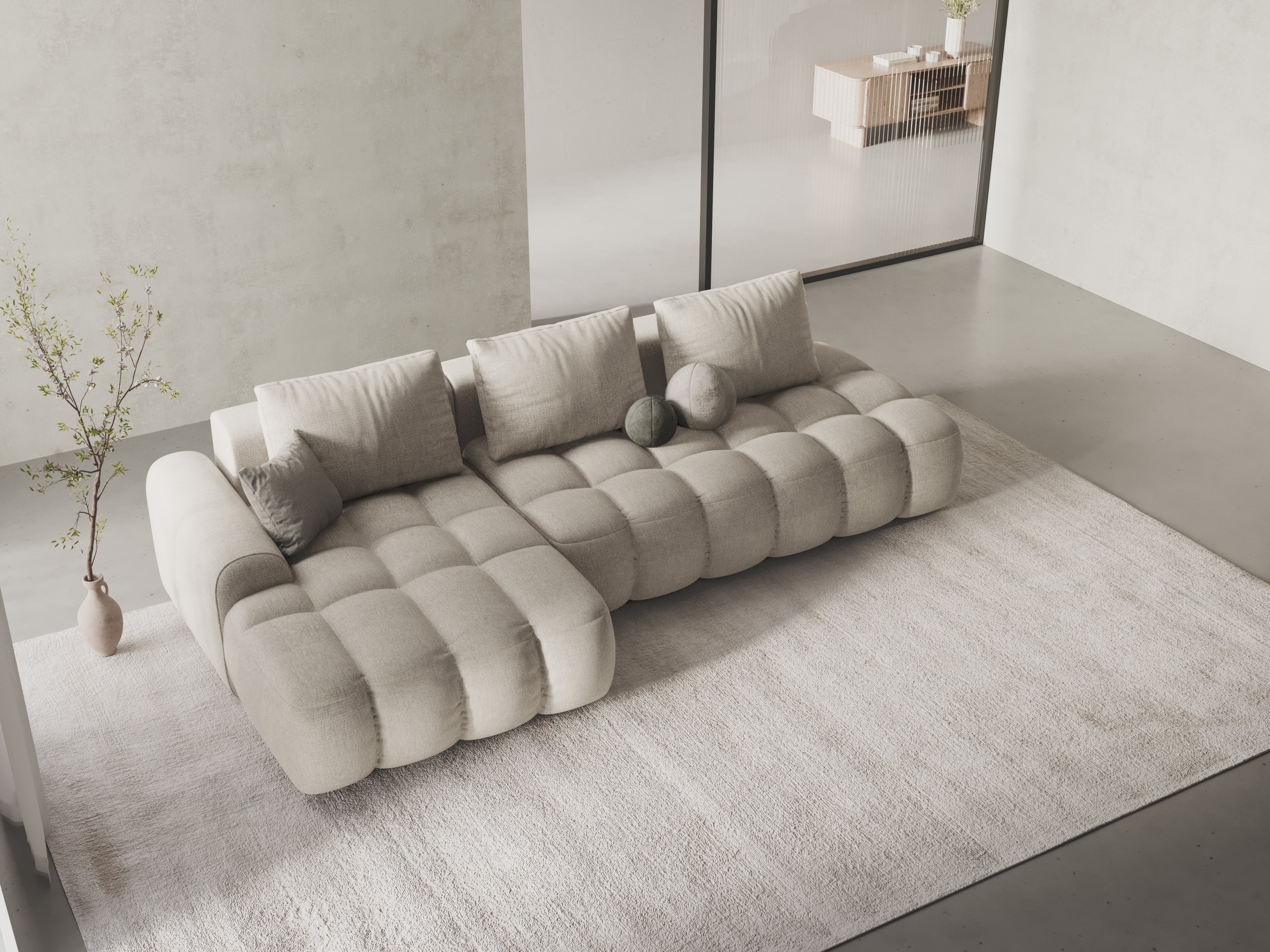 Left-sided corner sofa bed for 3 people LINZ cream
