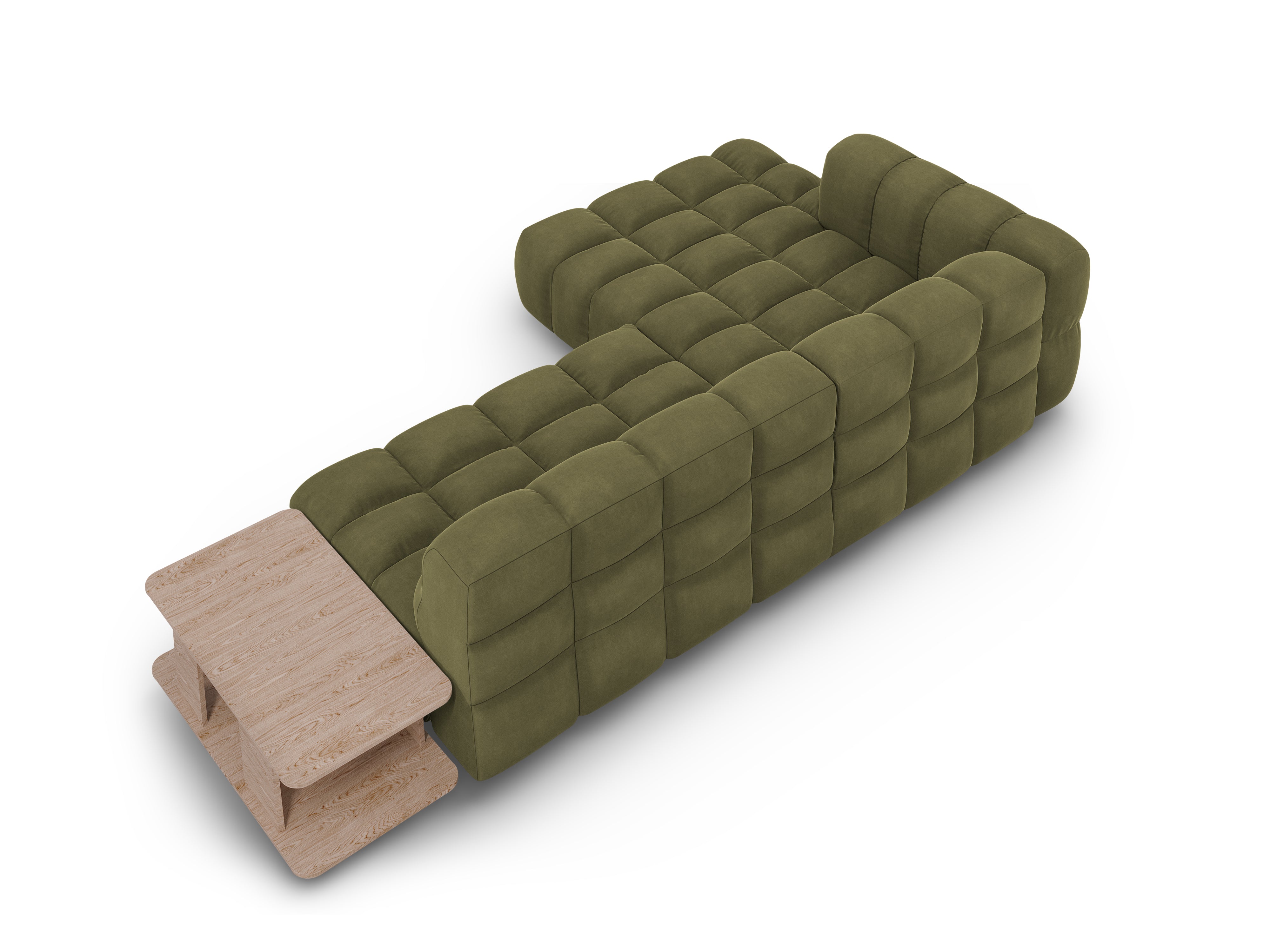 Narożnik aksamitny lewostronny 4-osobowy otwarty ze stolikiem SKY jasnozielony Cosmopolitan Design Eye on Design