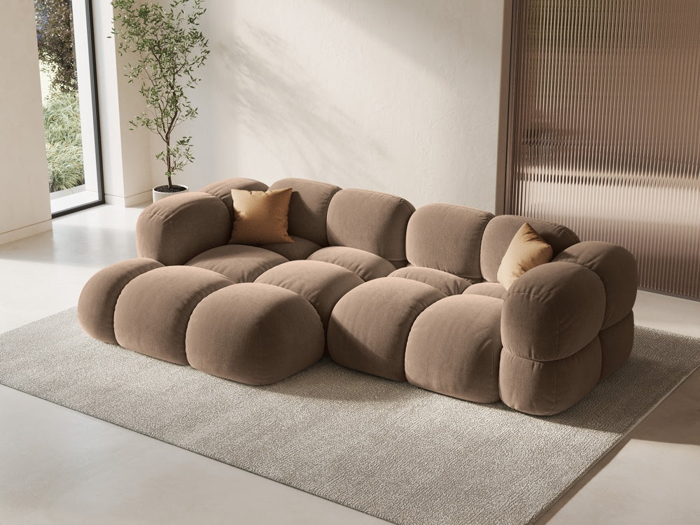 Samt-Ecksofa 3-sitzig links LORETTO dunkelbeige