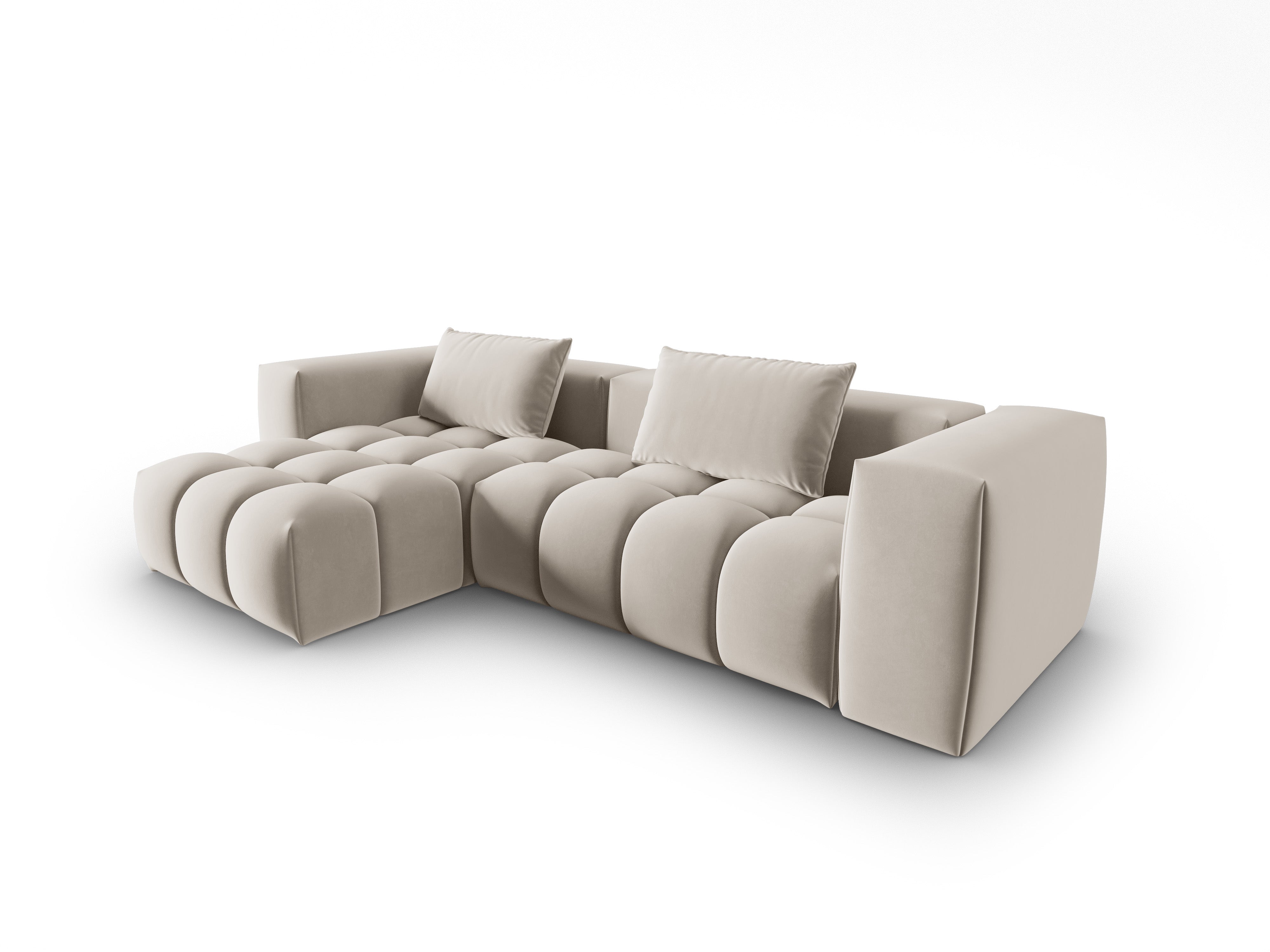 Narożnik aksamitny 3-osobowy lewostronny VERONA ecru – Cosmopolitan Design