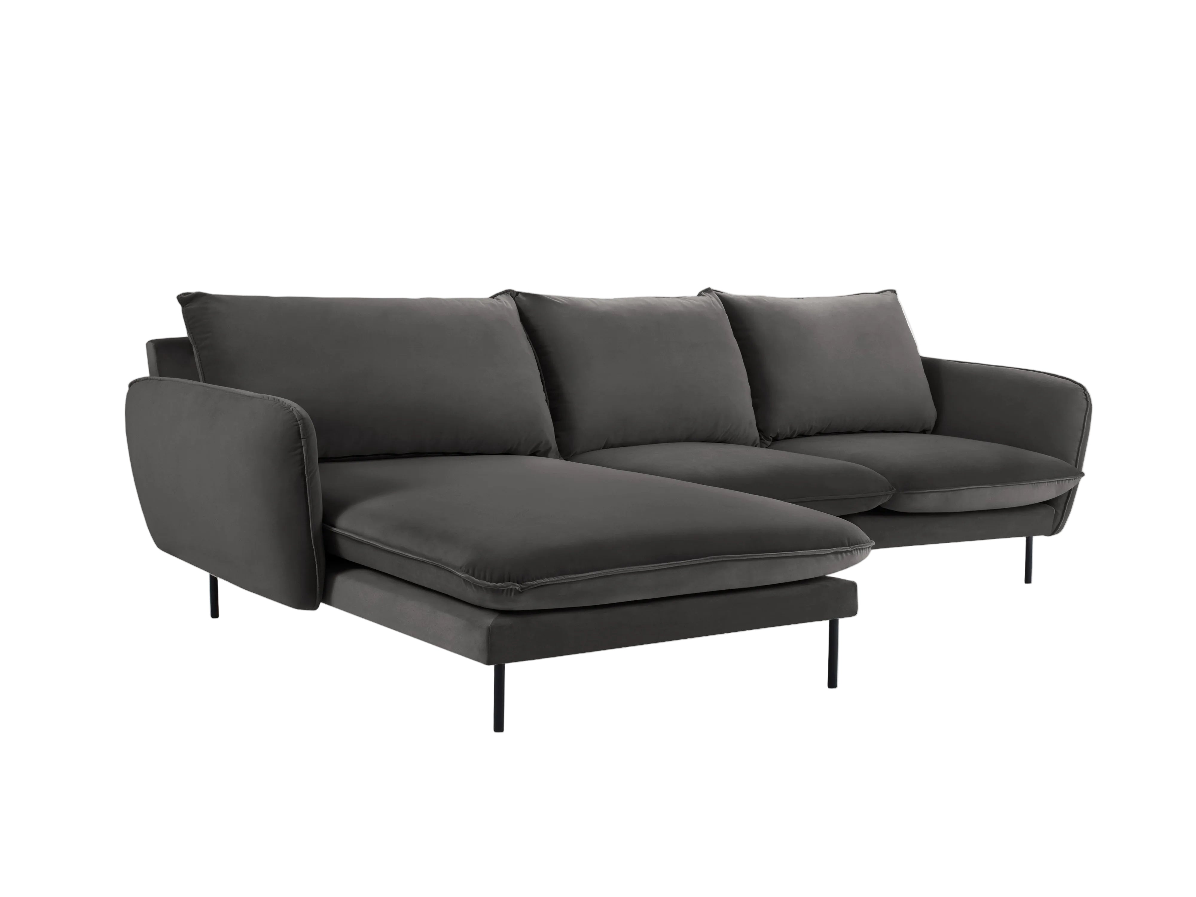 Samt-Ecksofa linksseitig für 5 Personen VIENNA dunkelgrau mit schwarzem Fuß