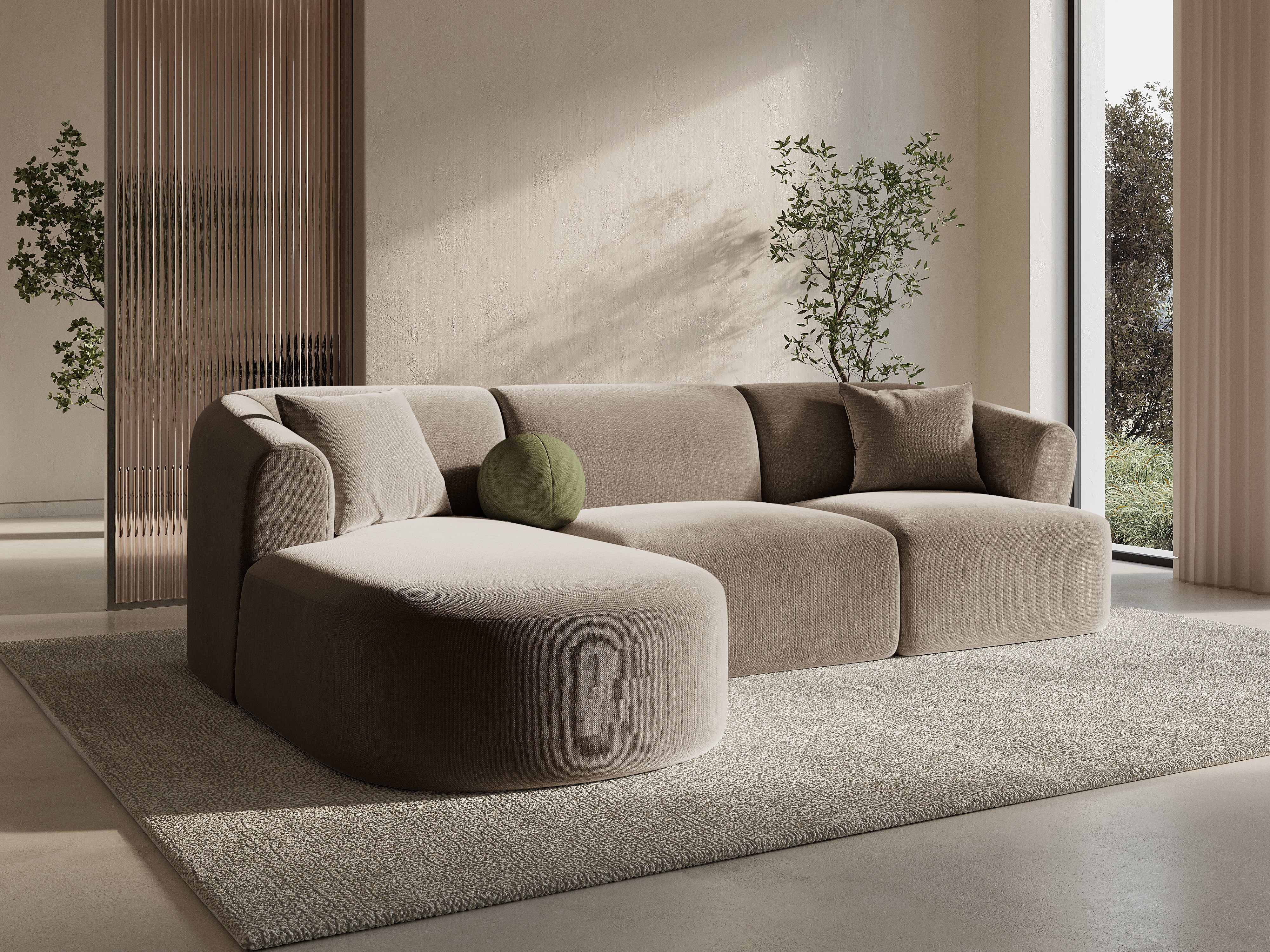 Samt-Ecksofa linksseitig für 4 Personen CAMPI dunkelbeige