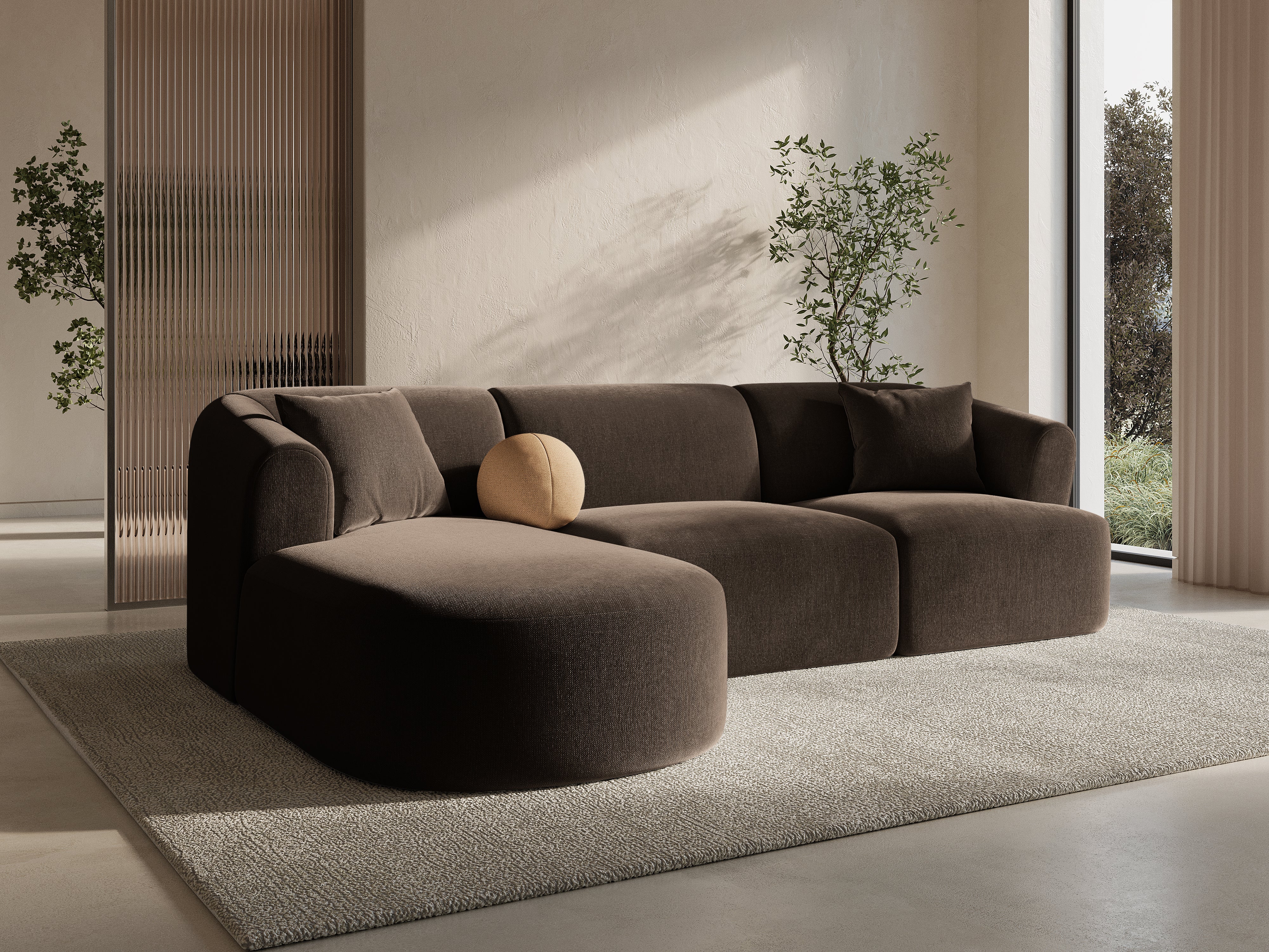Samt-Ecksofa linksseitig für 4 Personen CAMPI schokoladenbraun
