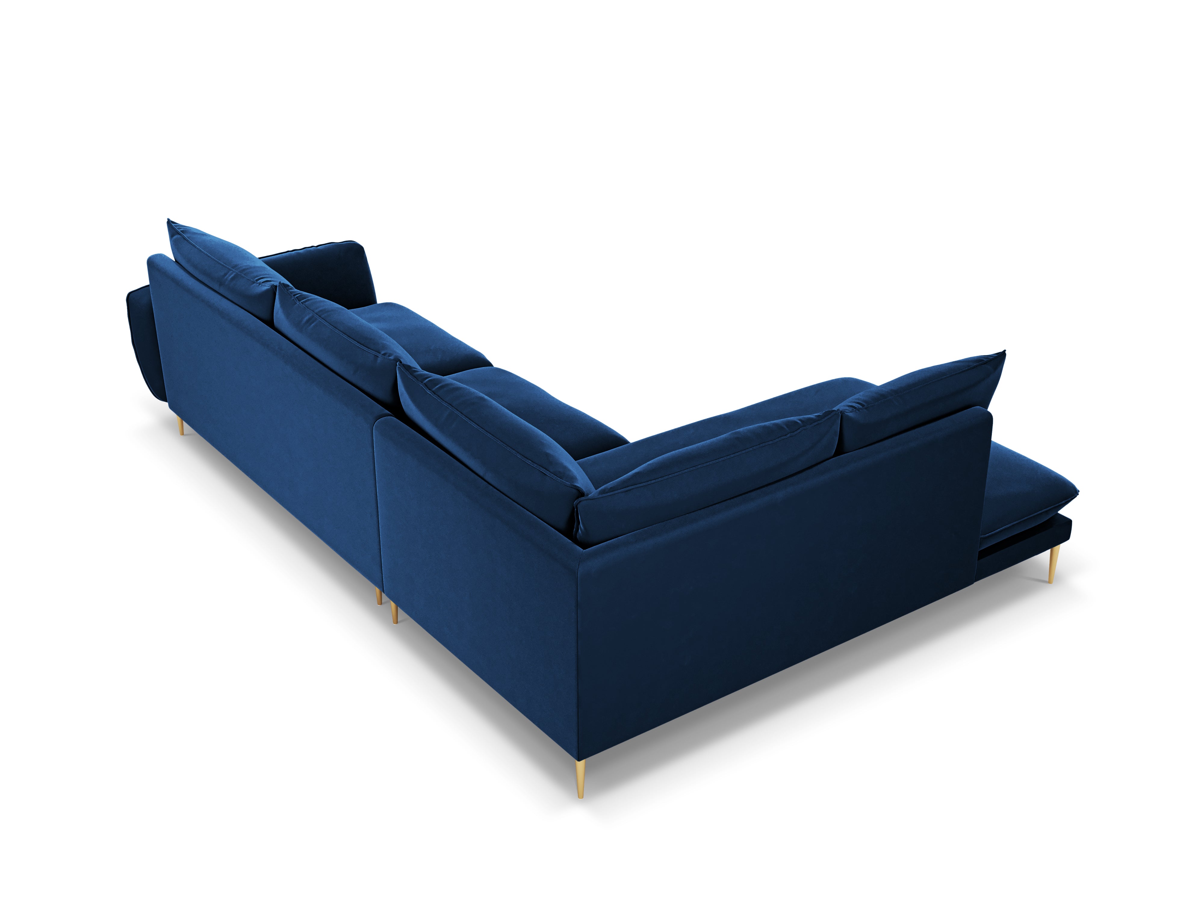 Velvet Corner Sofa for 6 People, Left Side, VIENNA, Royal Blue with Gold Base