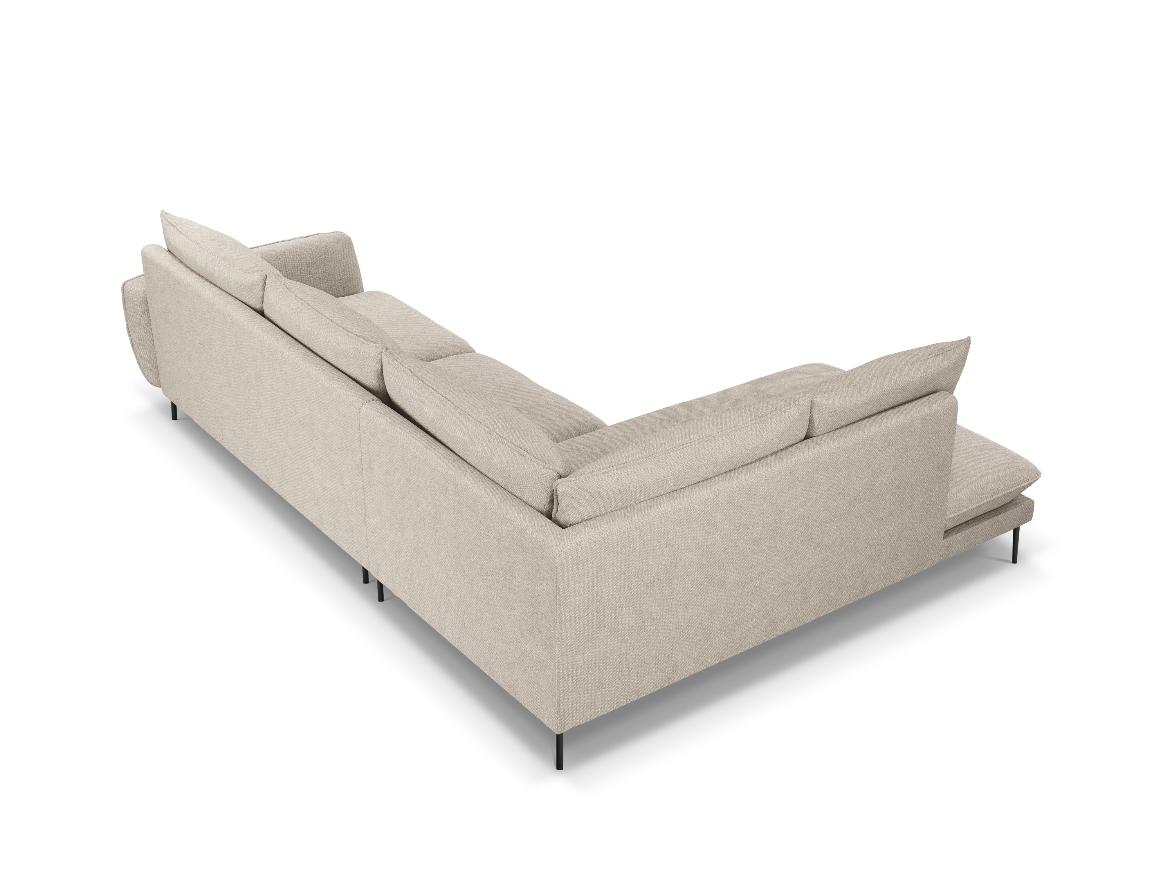 Ecksofa für 6 Personen links VIENNA hellbeige Chenille mit schwarzem Gestell