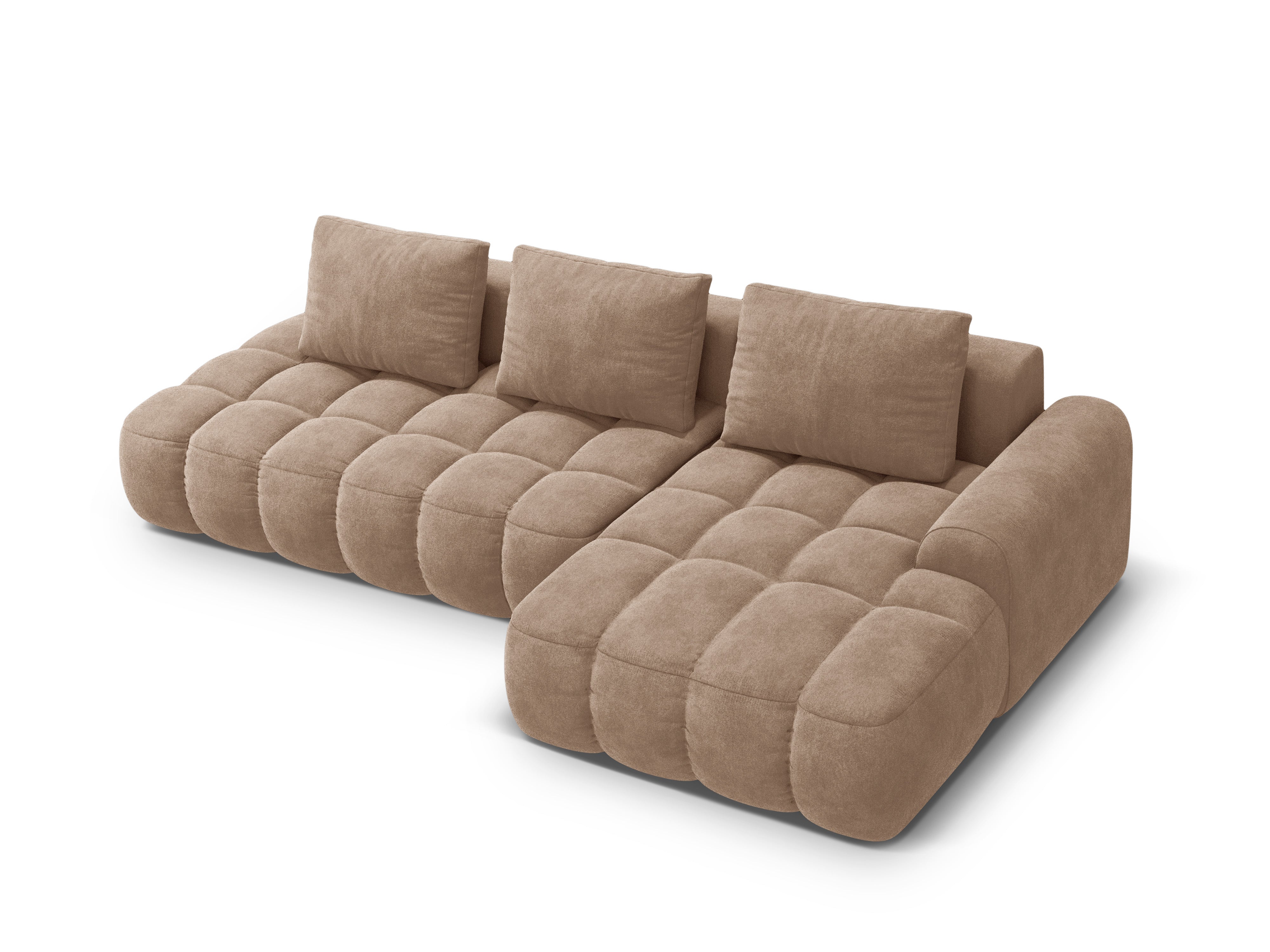 Right-facing velvet corner sofa bed for 3 people LINZ dark beige
