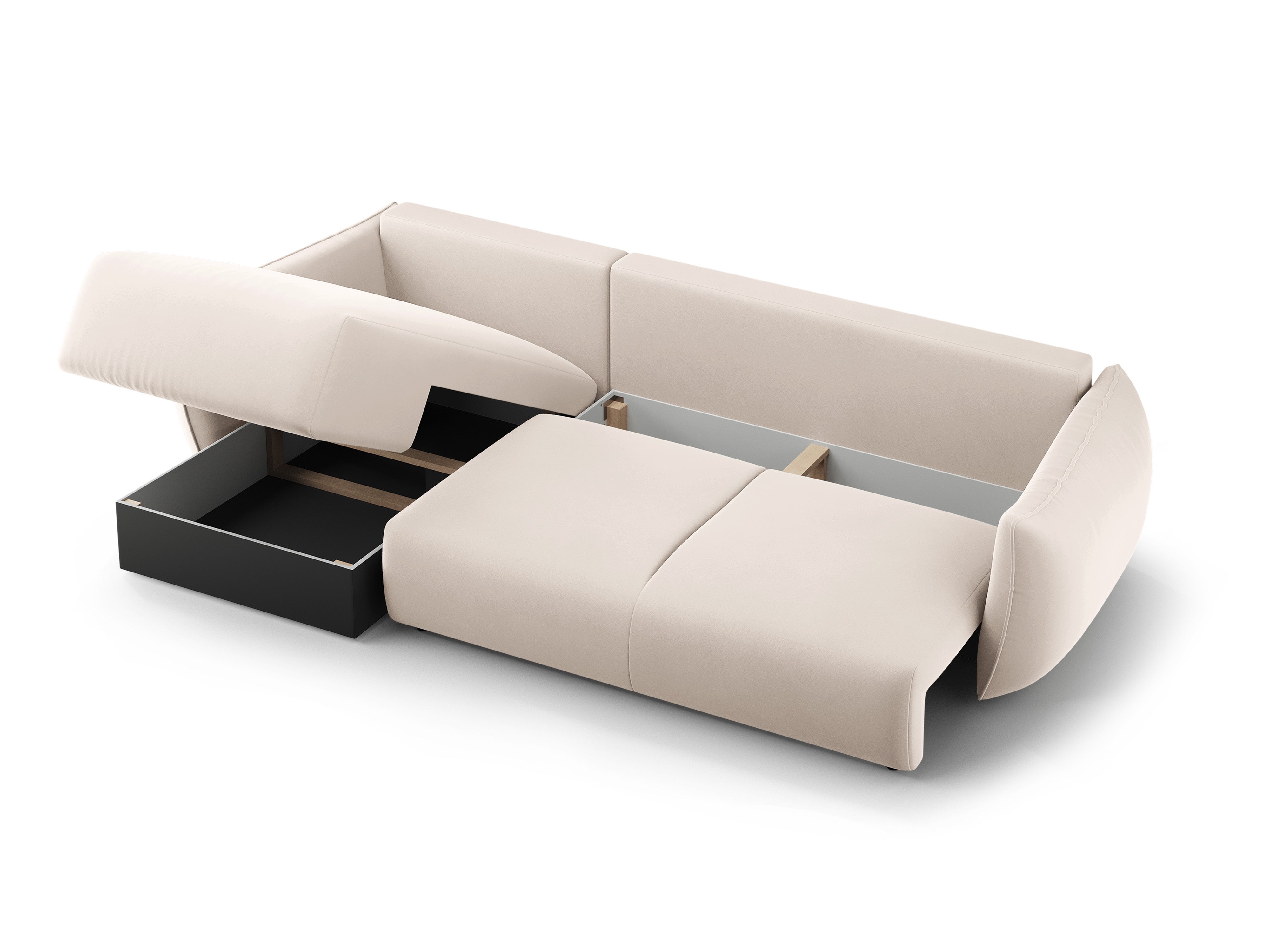 Rechtes Samt-Ecksofa mit Schlaffunktion MATERA beige