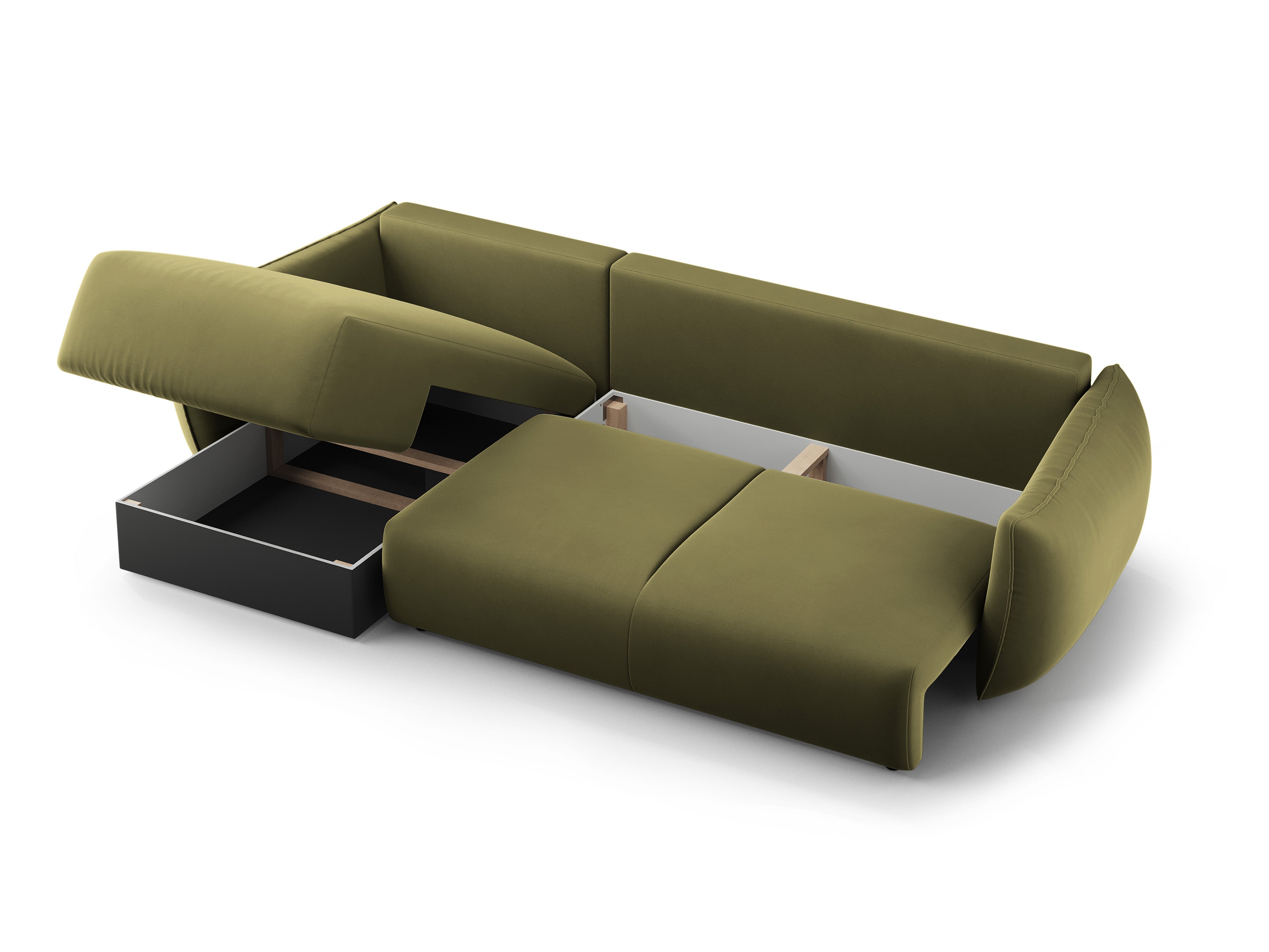 Right-facing velvet corner sofa with sleeping function MATERA olive