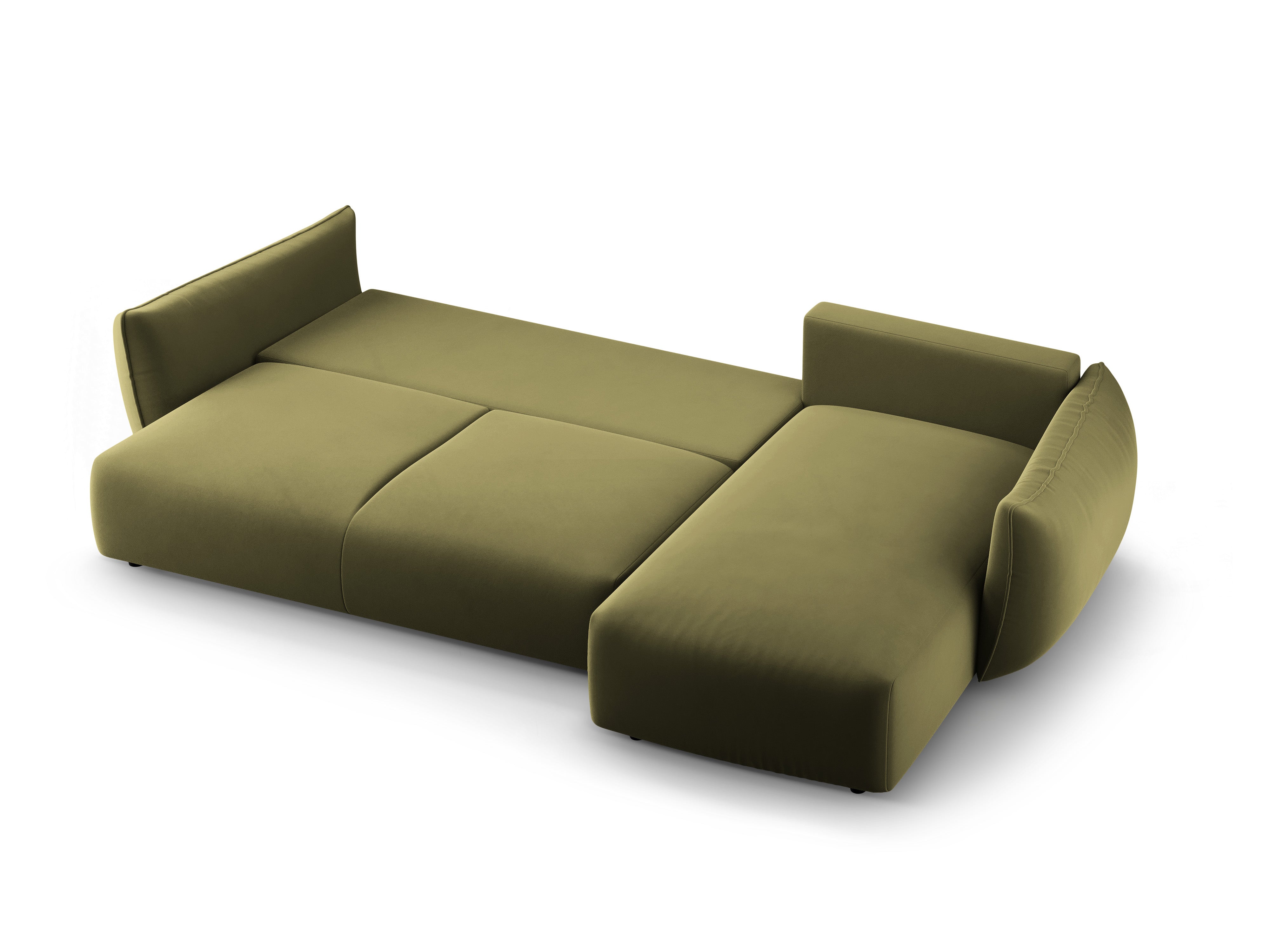 Right-facing velvet corner sofa with sleeping function MATERA olive