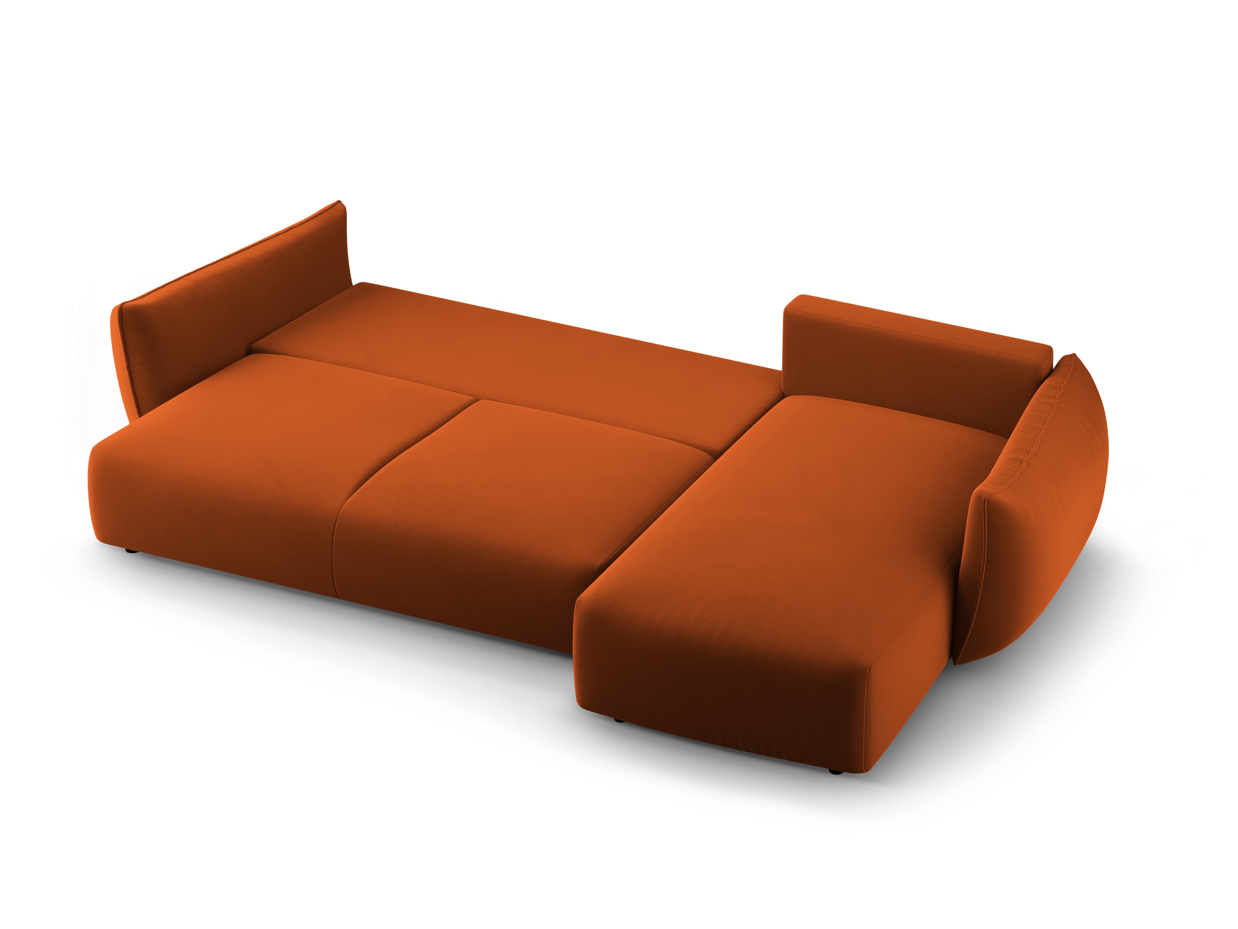 Right-facing velvet corner sofa with sleeping function MATERA brick