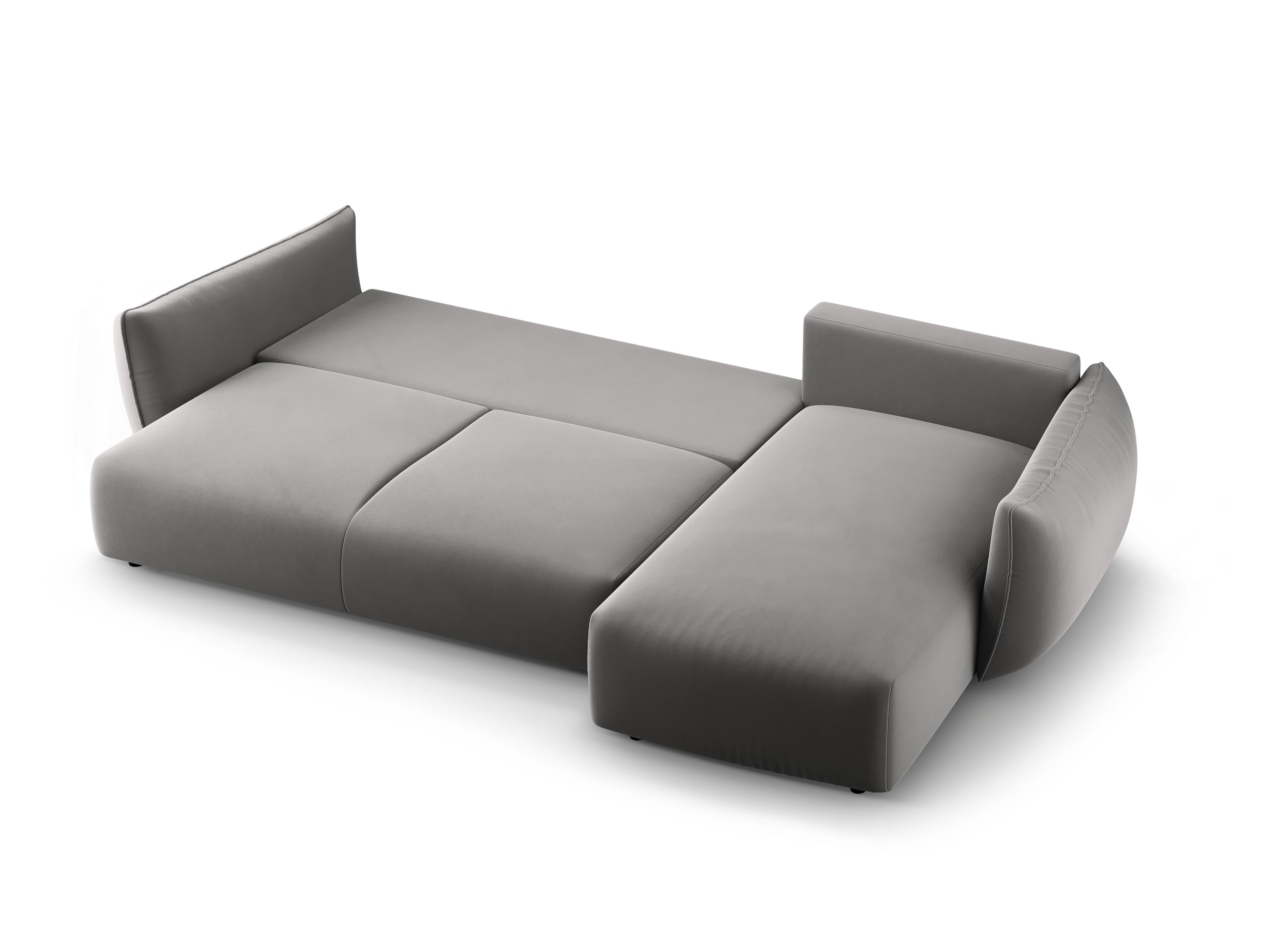 Right-facing velvet corner sofa with sleeping function MATERA gray
