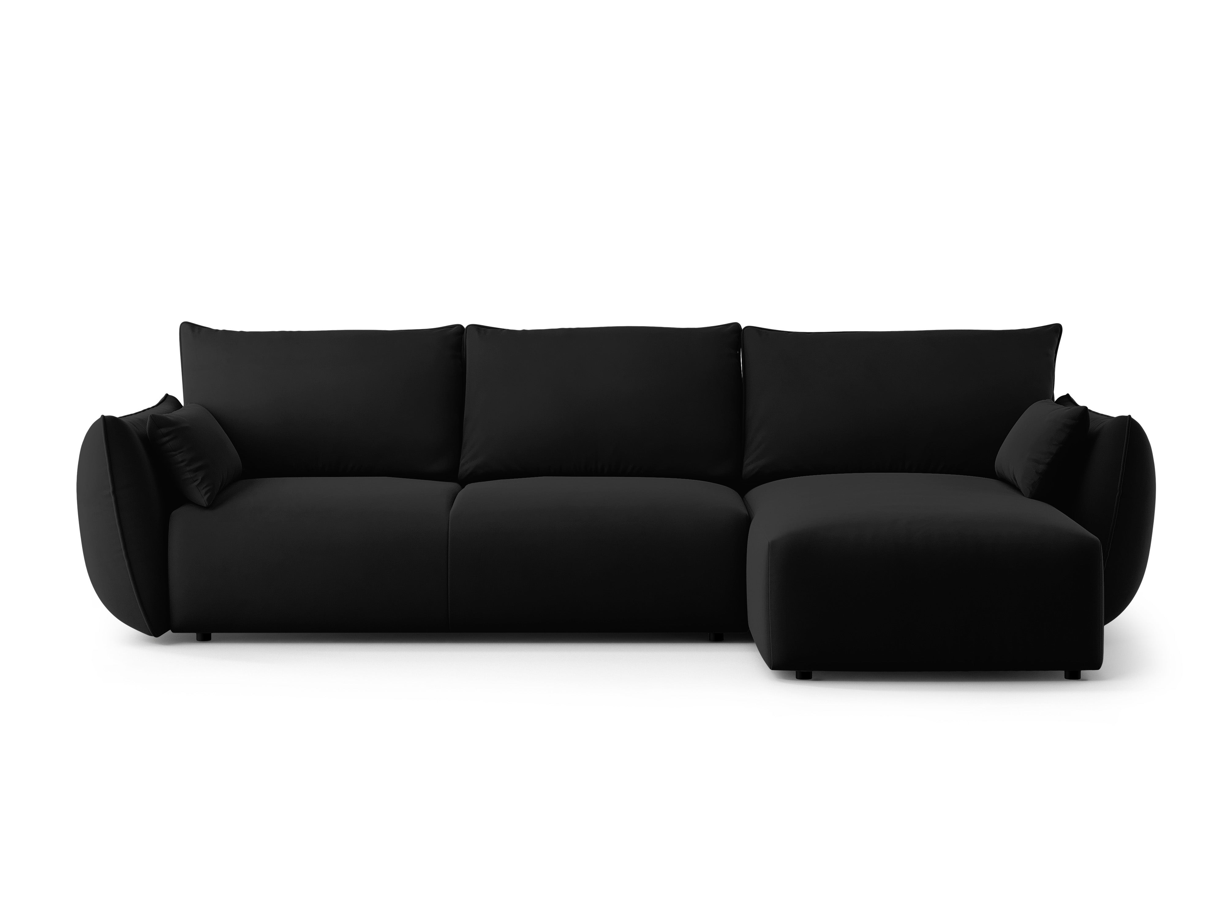 Right-facing velvet corner sofa with sleeping function MATERA black