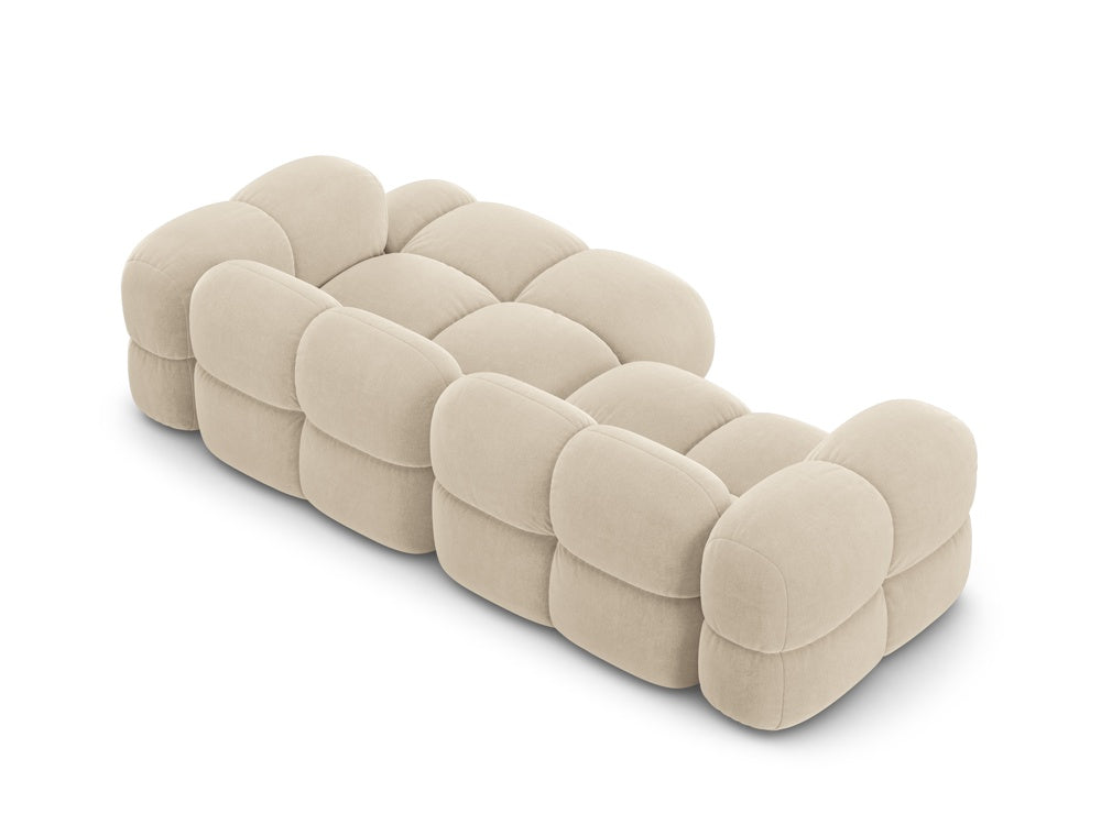 Velvet corner sofa for three people, right-sided LORETTO in beige