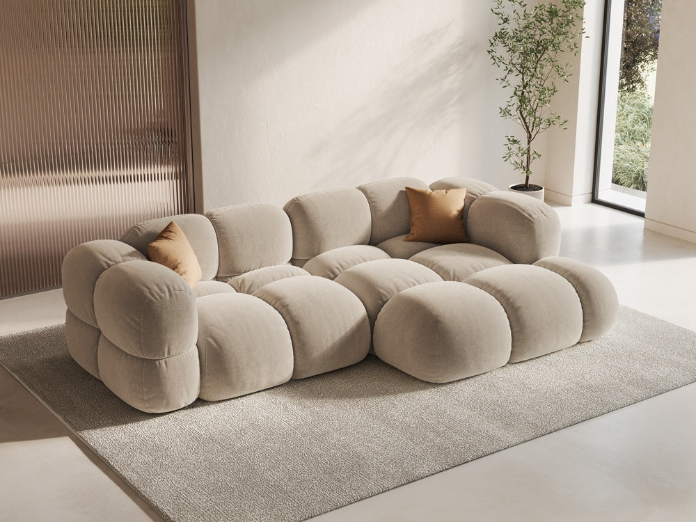 Velvet corner sofa for three people, right-sided LORETTO in beige