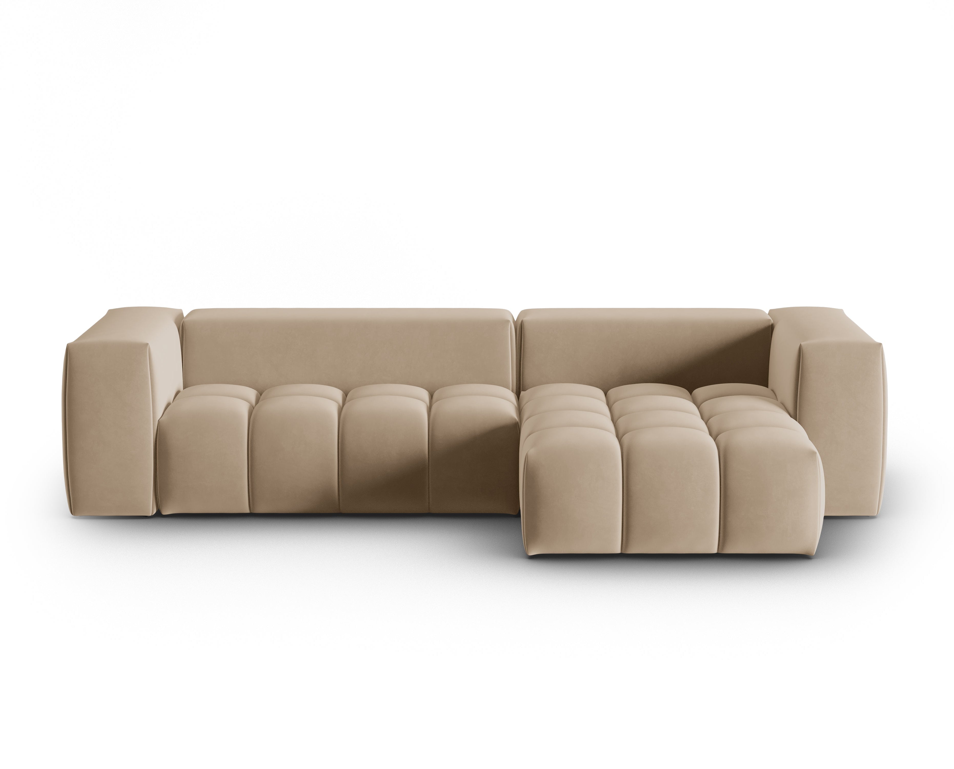 Narożnik aksamitny 3-osobowy prawostronny VERONA piaskowy – Cosmopolitan Design
