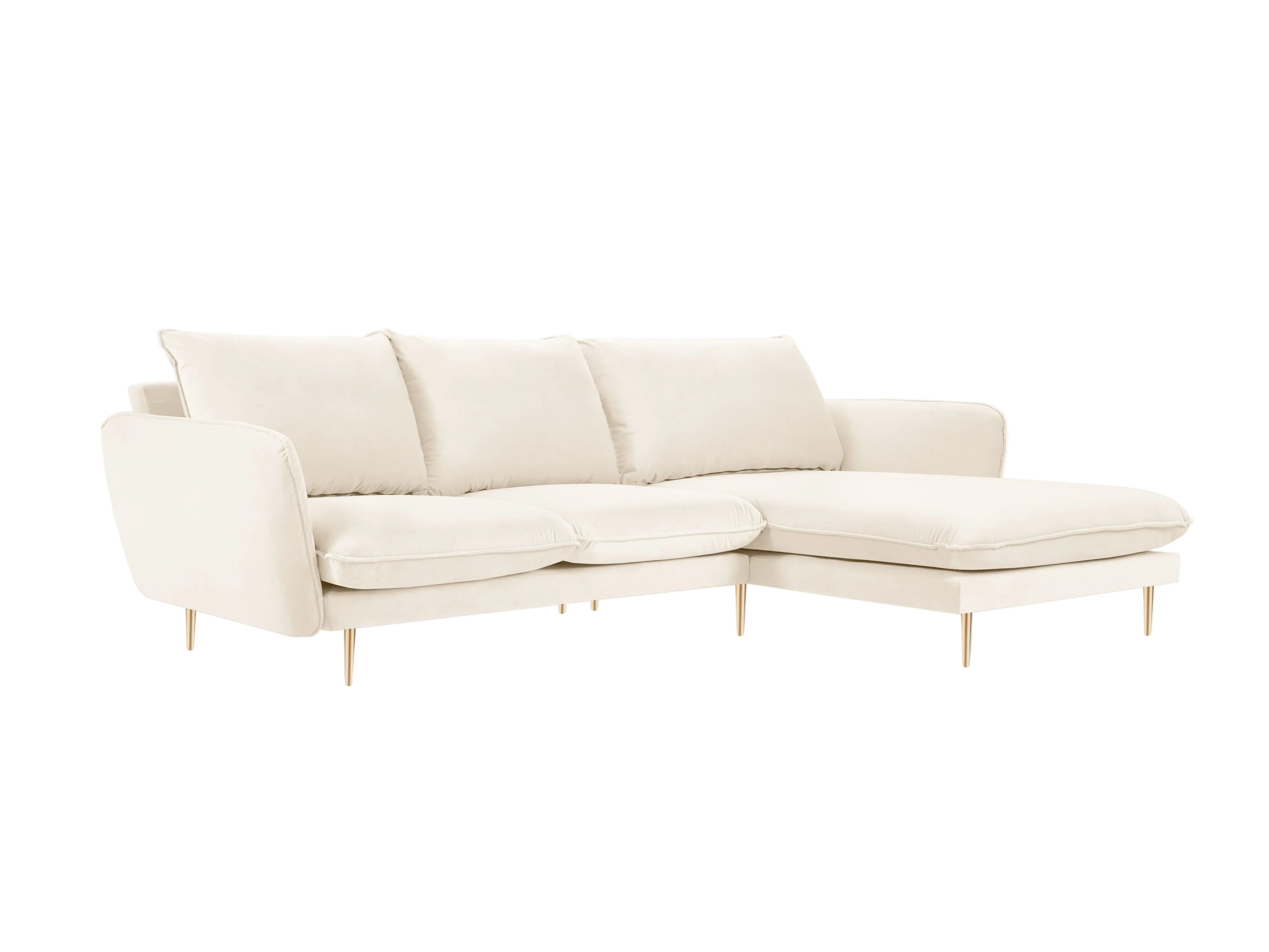 Beige Samt-Ecksofa für 5 Personen VIENNA mit goldener Basis
