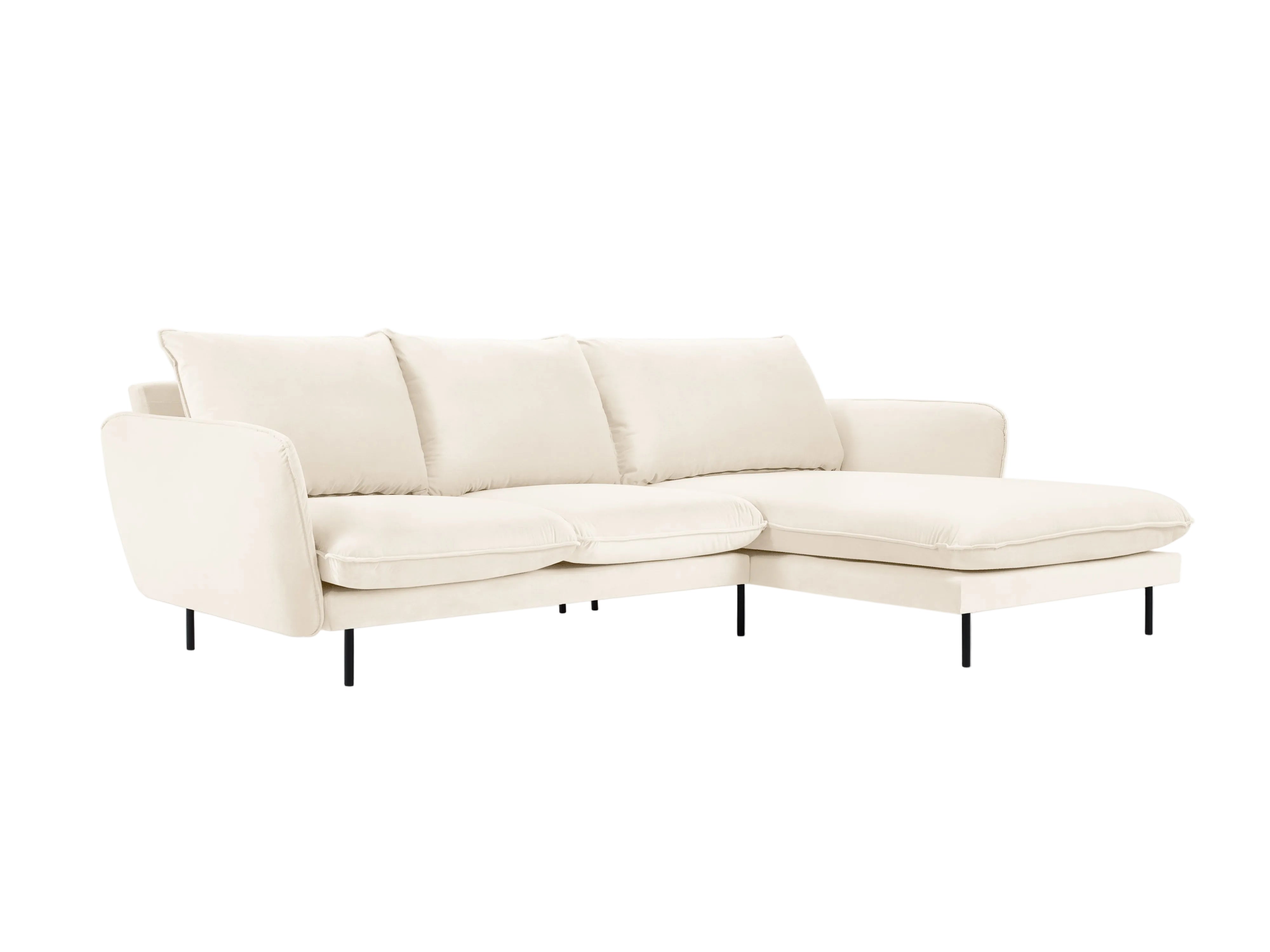 Beige Samt-Ecksofa für 5 Personen VIENNA mit schwarzem Fuß