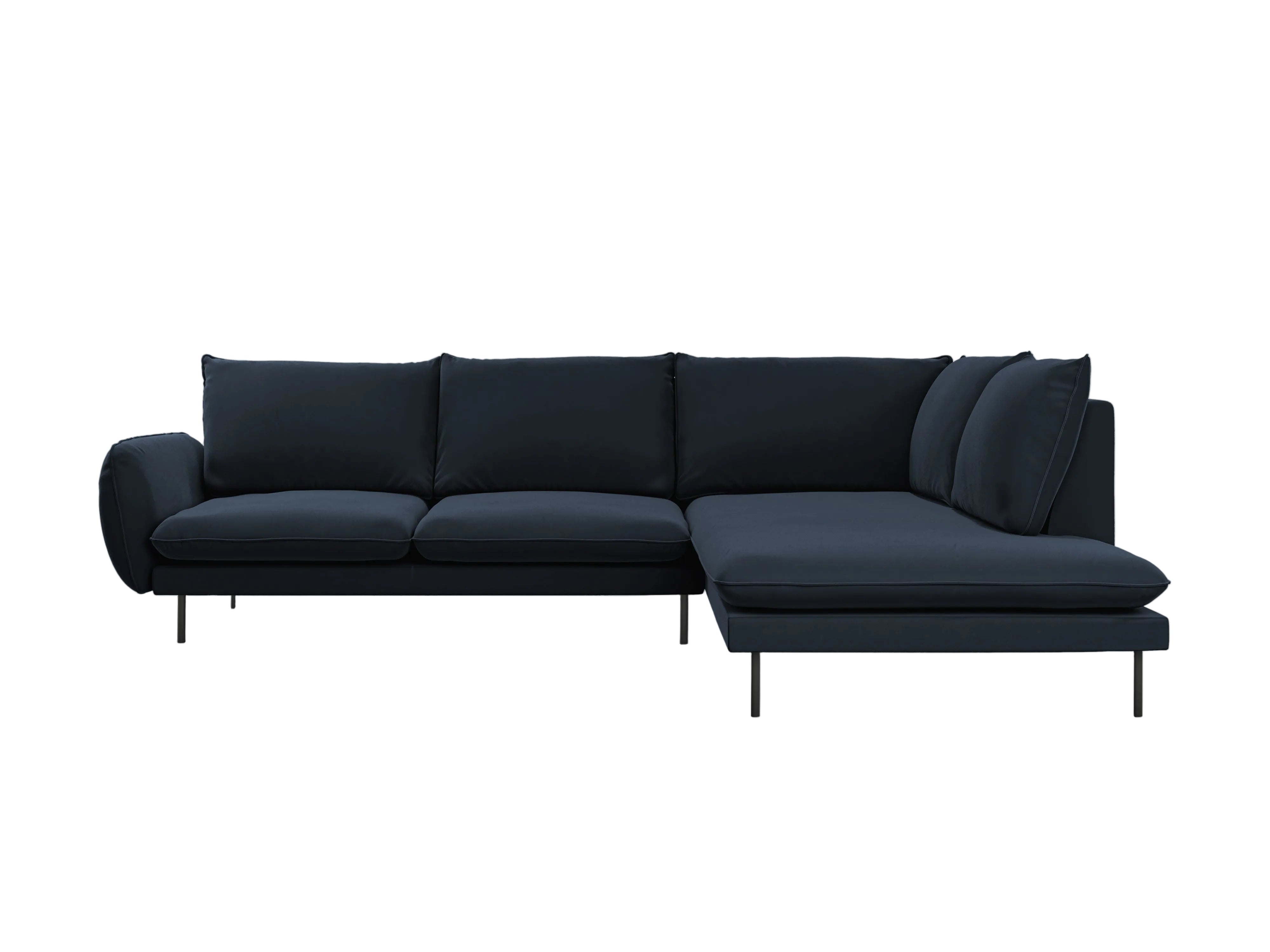 Velvet Corner Sofa for 6 People Right-Hand Side VIENNA Dark Blue with Black Base