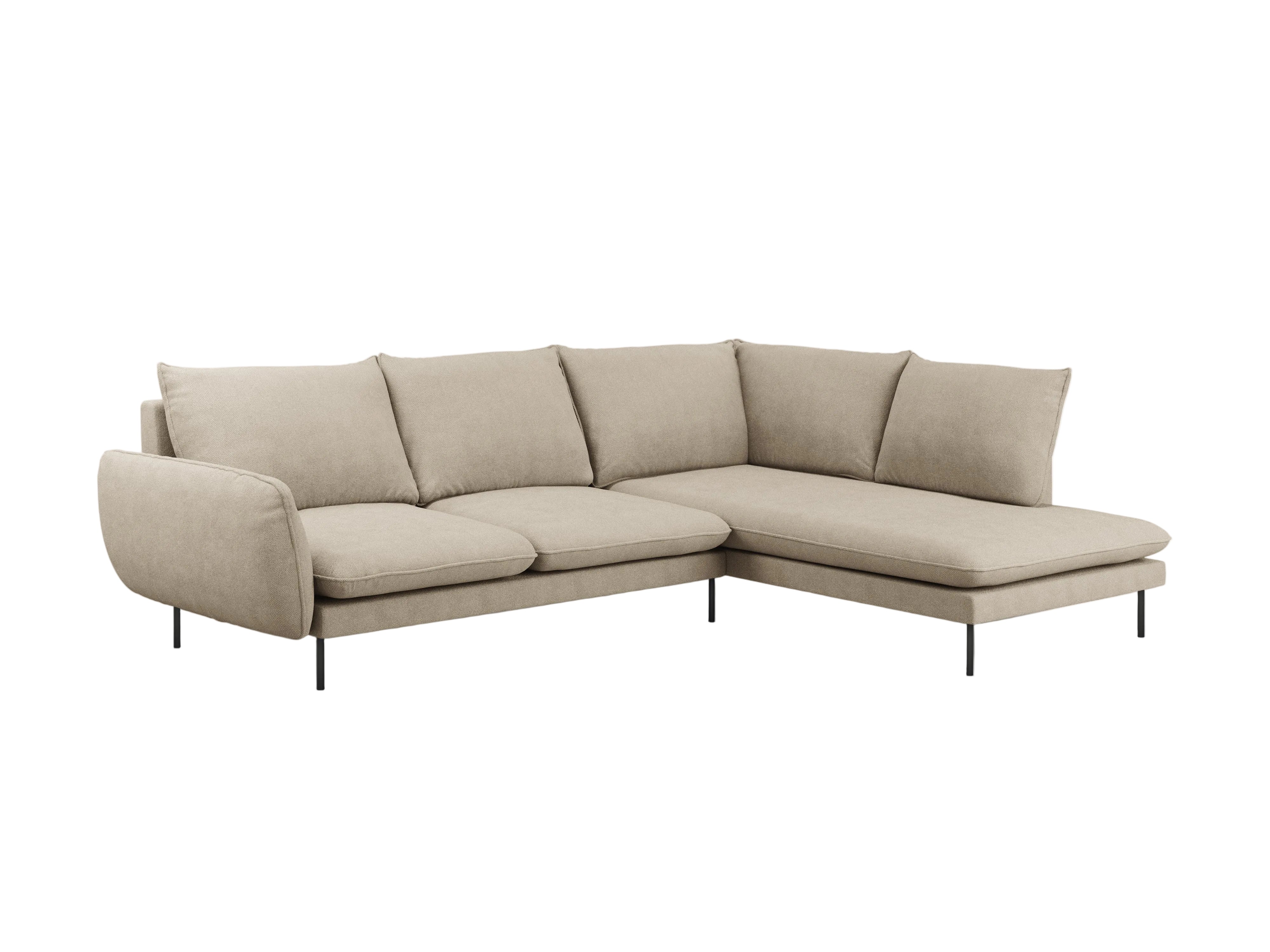 Right-facing 6-seater corner sofa VIENNA beige chenille with black base