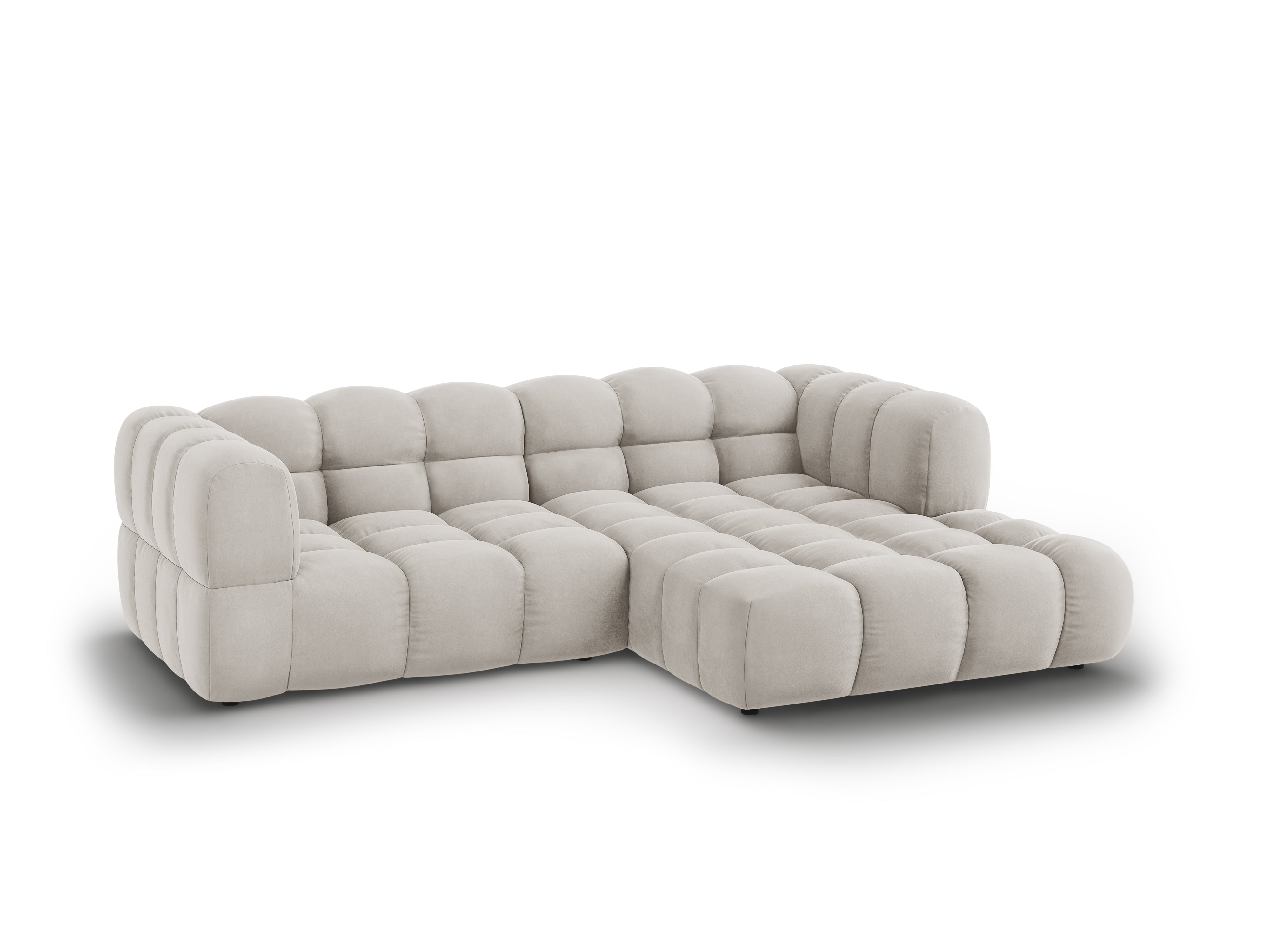 Narożnik aksamitny prawostronny 3-osobowy SKY jasnobeżowy – Cosmopolitan Design
