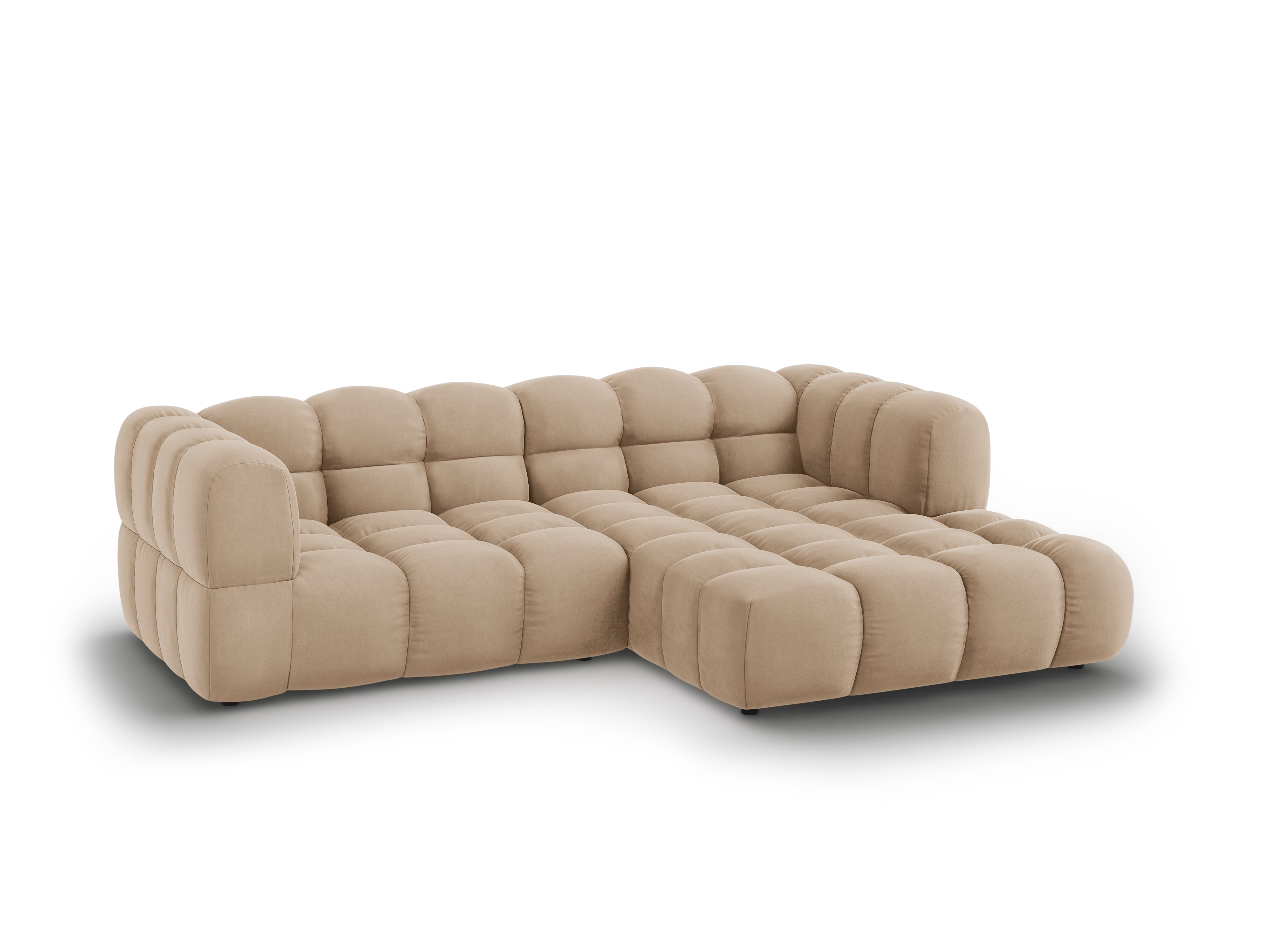 Narożnik aksamitny prawostronny 3-osobowy SKY piaskowy – Cosmopolitan Design