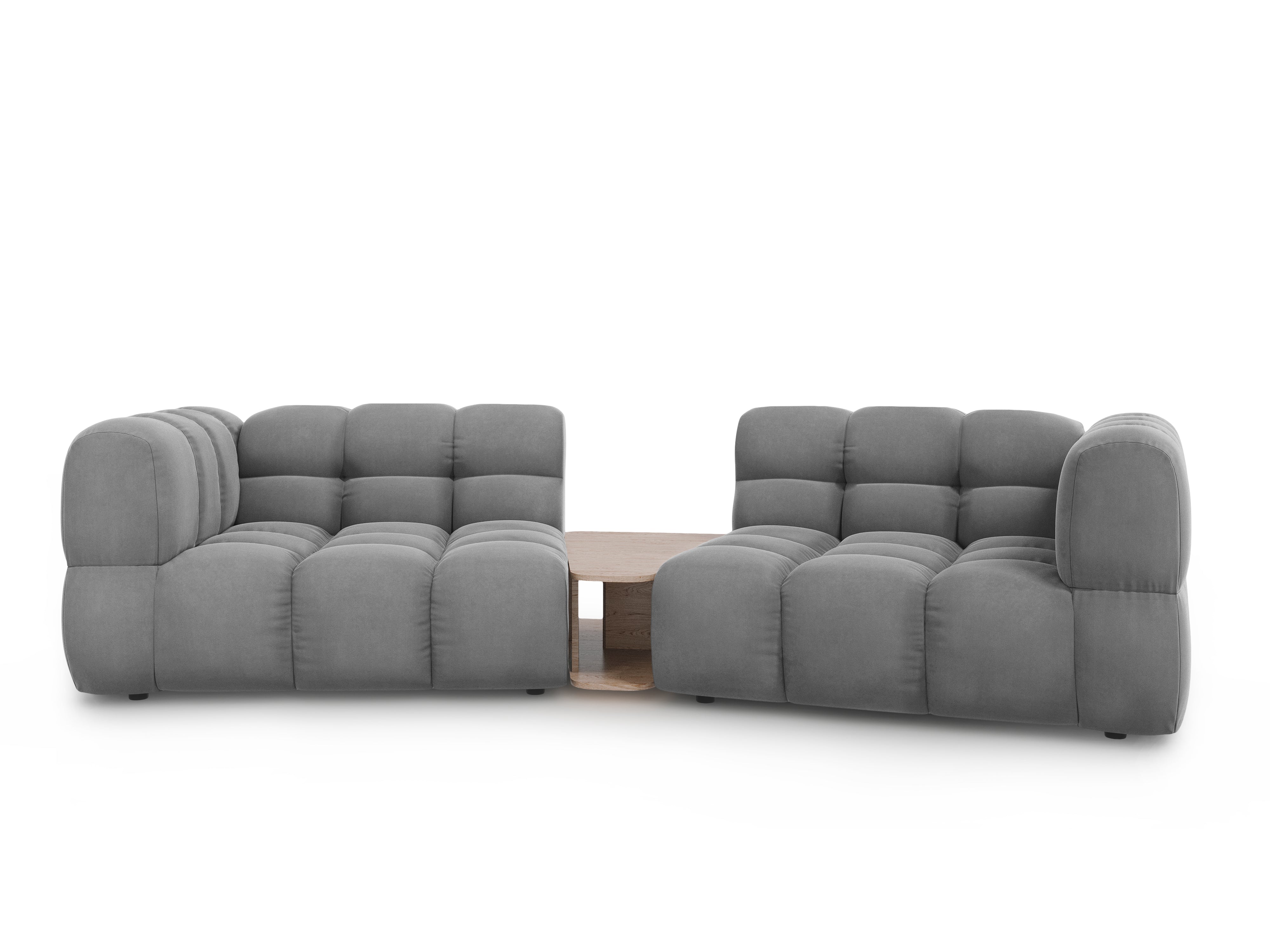 Sofa aksamitna 2-osobowa zaokrąglona ze stolikiem SKY jasnoszary Cosmopolitan Design Eye on Design